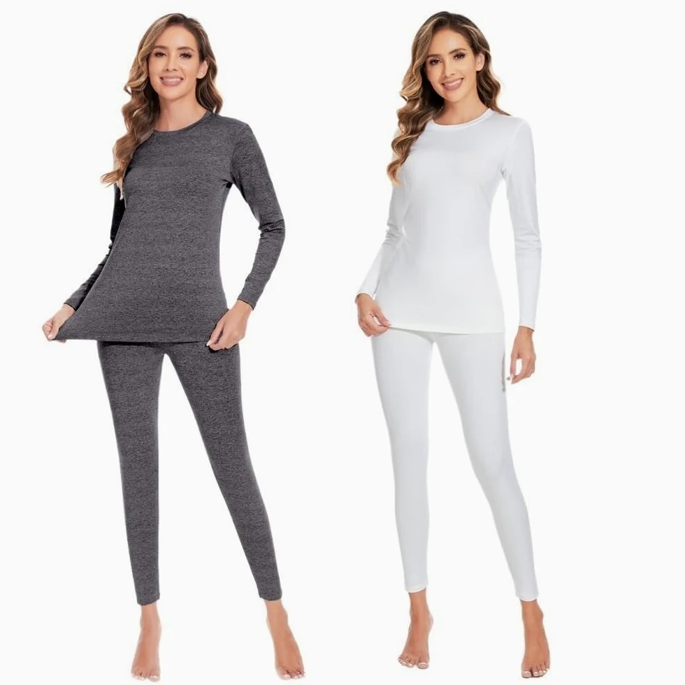 Set Intimo Termico Conjunto de ropa interior térmica for mujer Long Johns forro polar ultra suave capa base conjunto superior inferior for clima frío invierno ( Color : Grey and White , Size : XXXL )