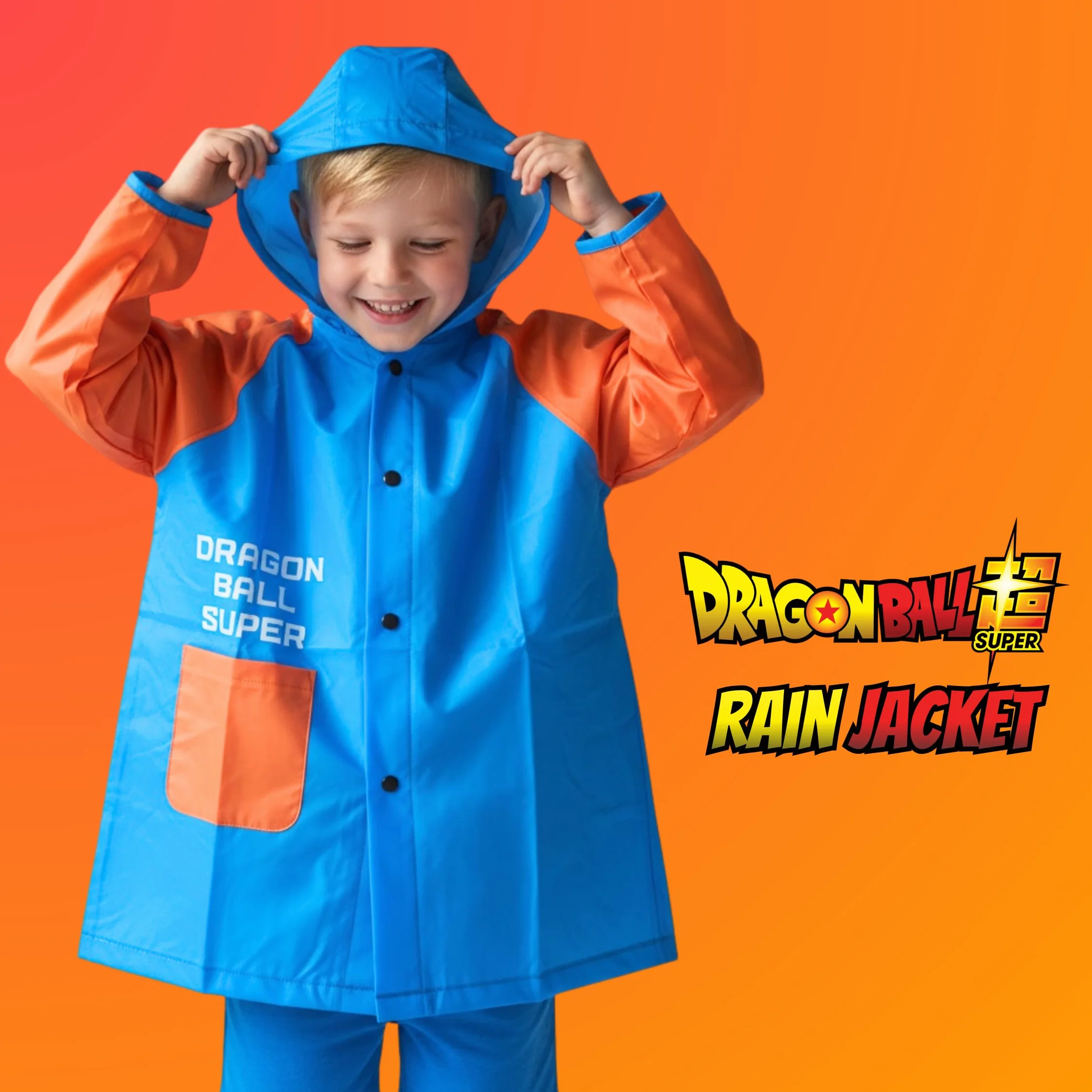 Dragon Ball Z Chubasquero Impermeable para Niños, Chaqueta Lluvia con Capucha, Tallas 4-8 Años