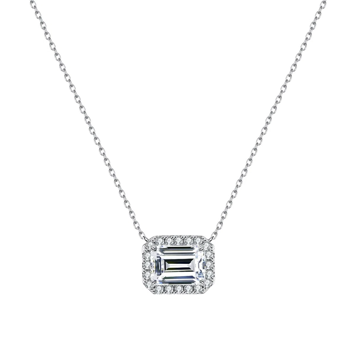 Collar con halo pavé de oro de 9/14/18 quilates para mujer, collar de moissanita esmeralda de 3 quilates, oro real