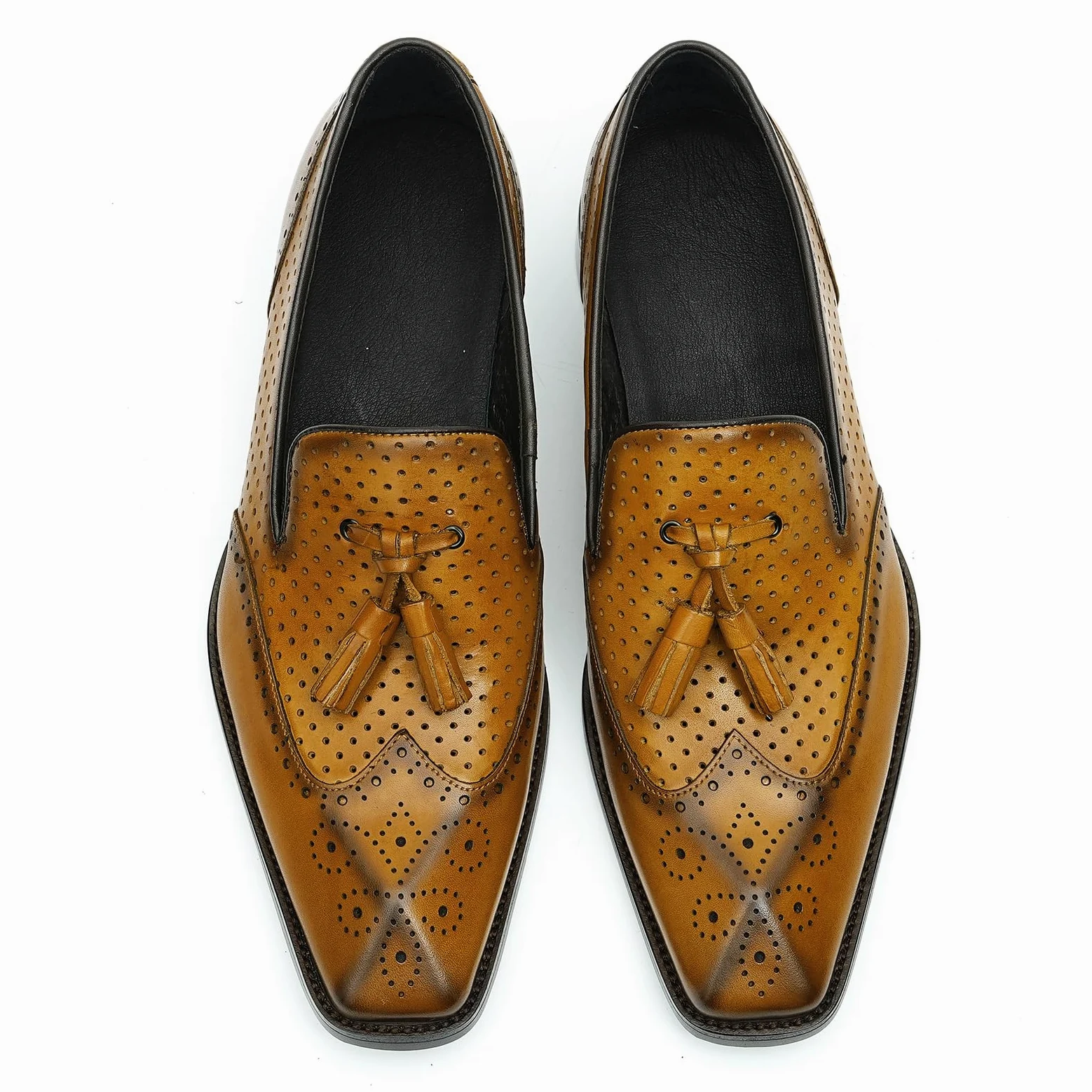 Mocasines con Borlas para Hombres Brogues Huecos Transpirables Zapatos Slip On en Cuero