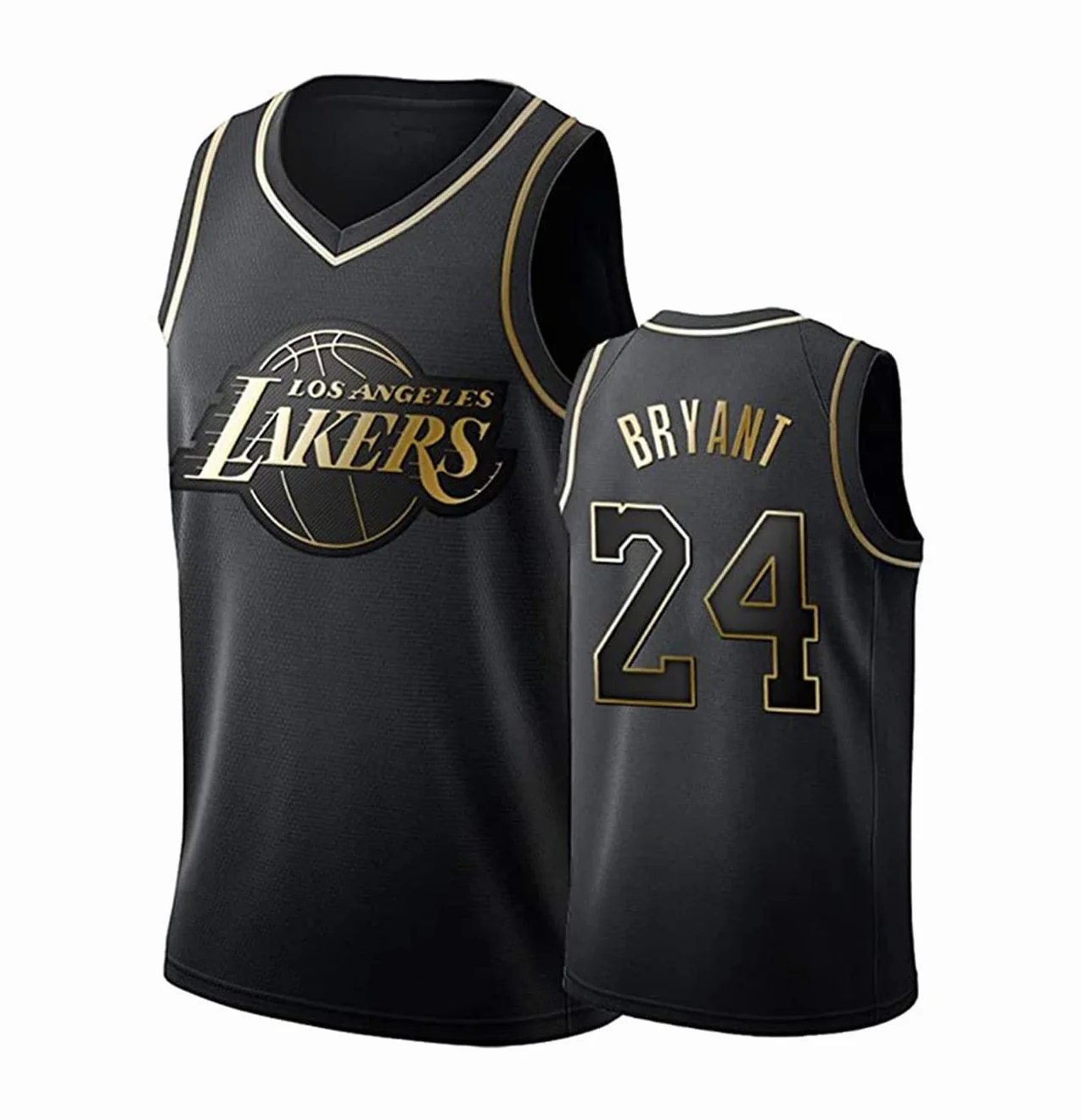 Camiseta de baloncesto negra y dorada, camiseta deportiva unisex sin mangas # 24.
