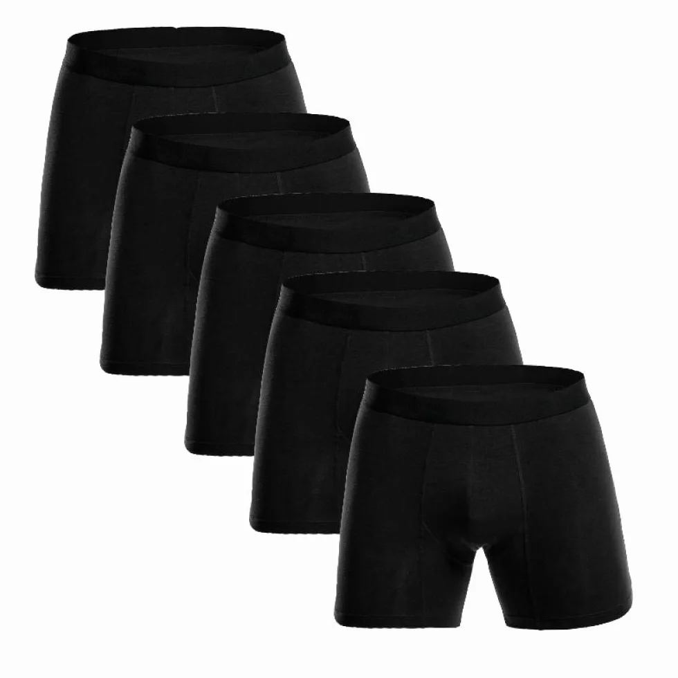 Calzoncillos Hombre baratosAlgodón Piernas largas Hombres Boxers Ropa Interior Soft Boxer (Pack de 6)-Negro 5pcs_SG