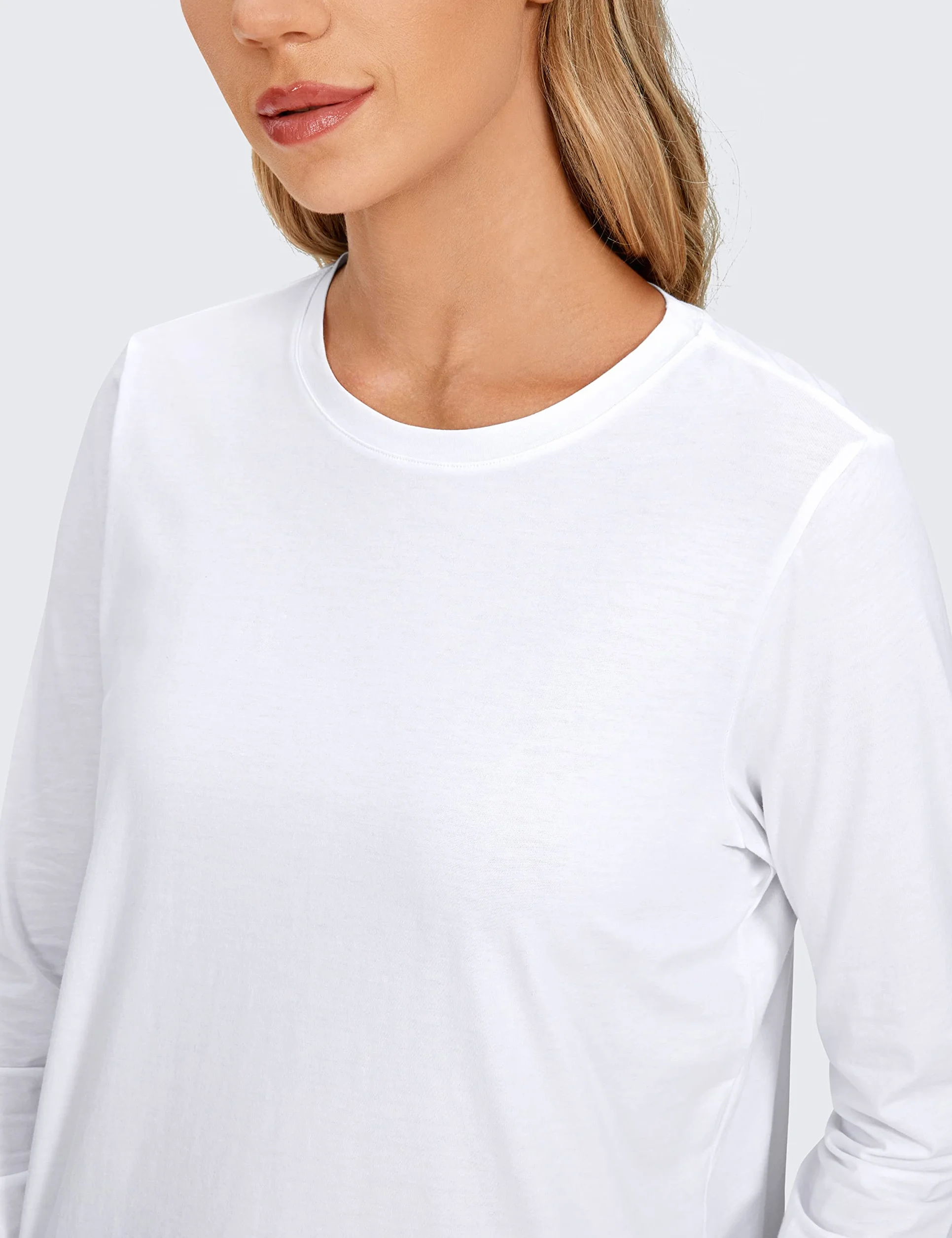 CRZ YOGA Pima Cotton Workout Camisas de Manga Larga para Mujer Athletic Crewneck Yoga Casual Tops Camiseta Lisa