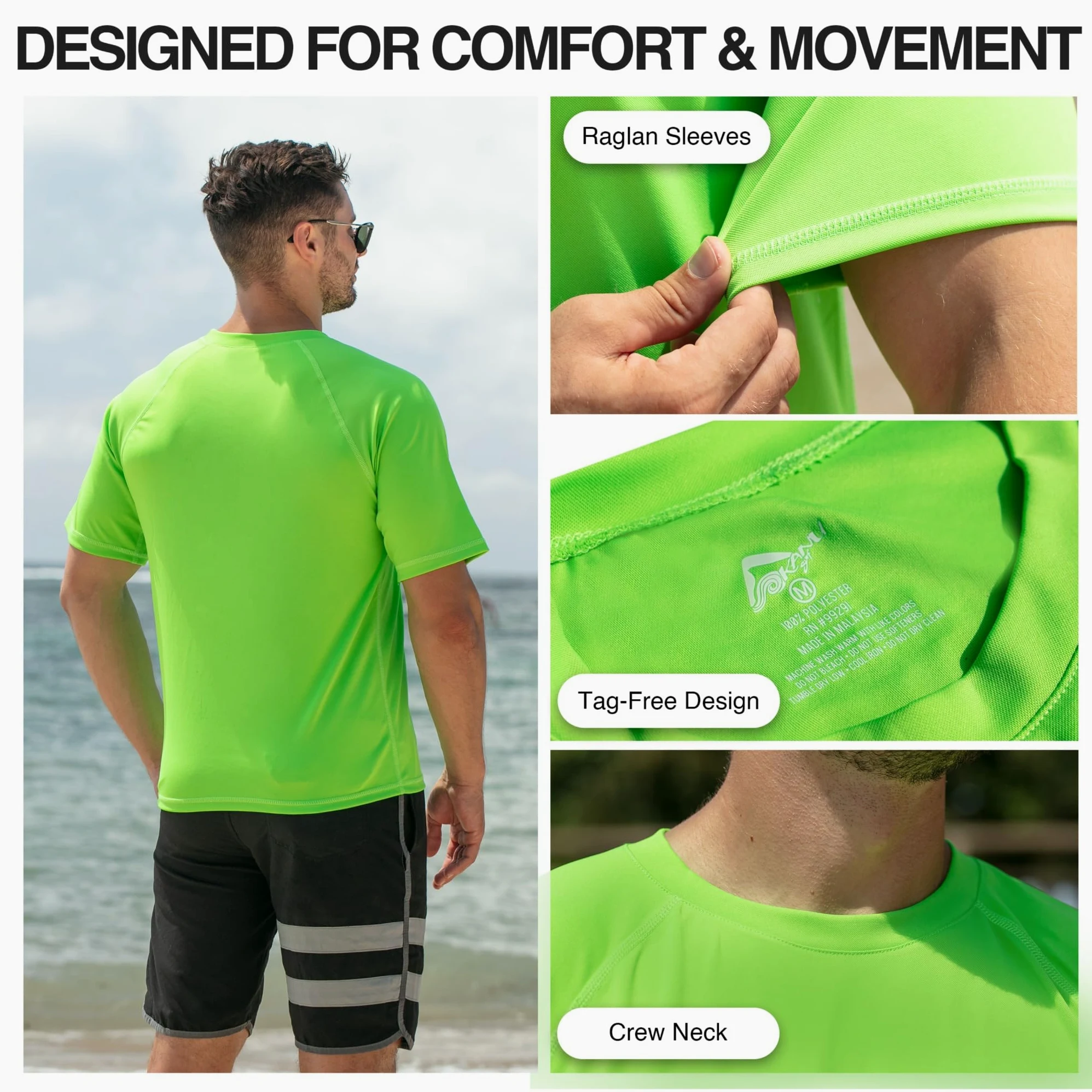 Kanu Surf Camiseta de natación para Hombre con Mangas Cortas, UPF 50+, Tela de Secado rápido