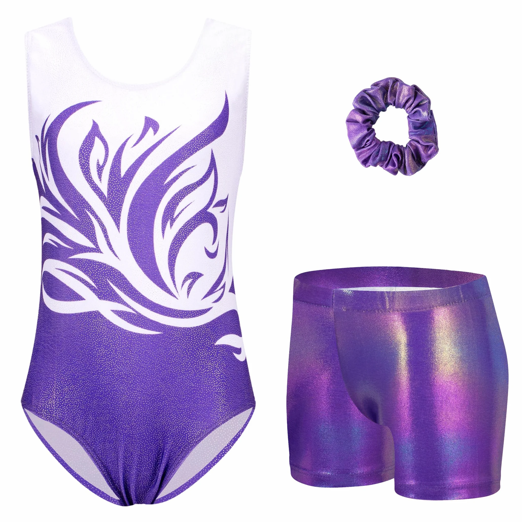 Arshiner Maillot Gimnasia Ritmica Niña Conjunto Tres Piezas sin Mangas Verano Entrenamiento Body Pantalón Corto 3-10 Años