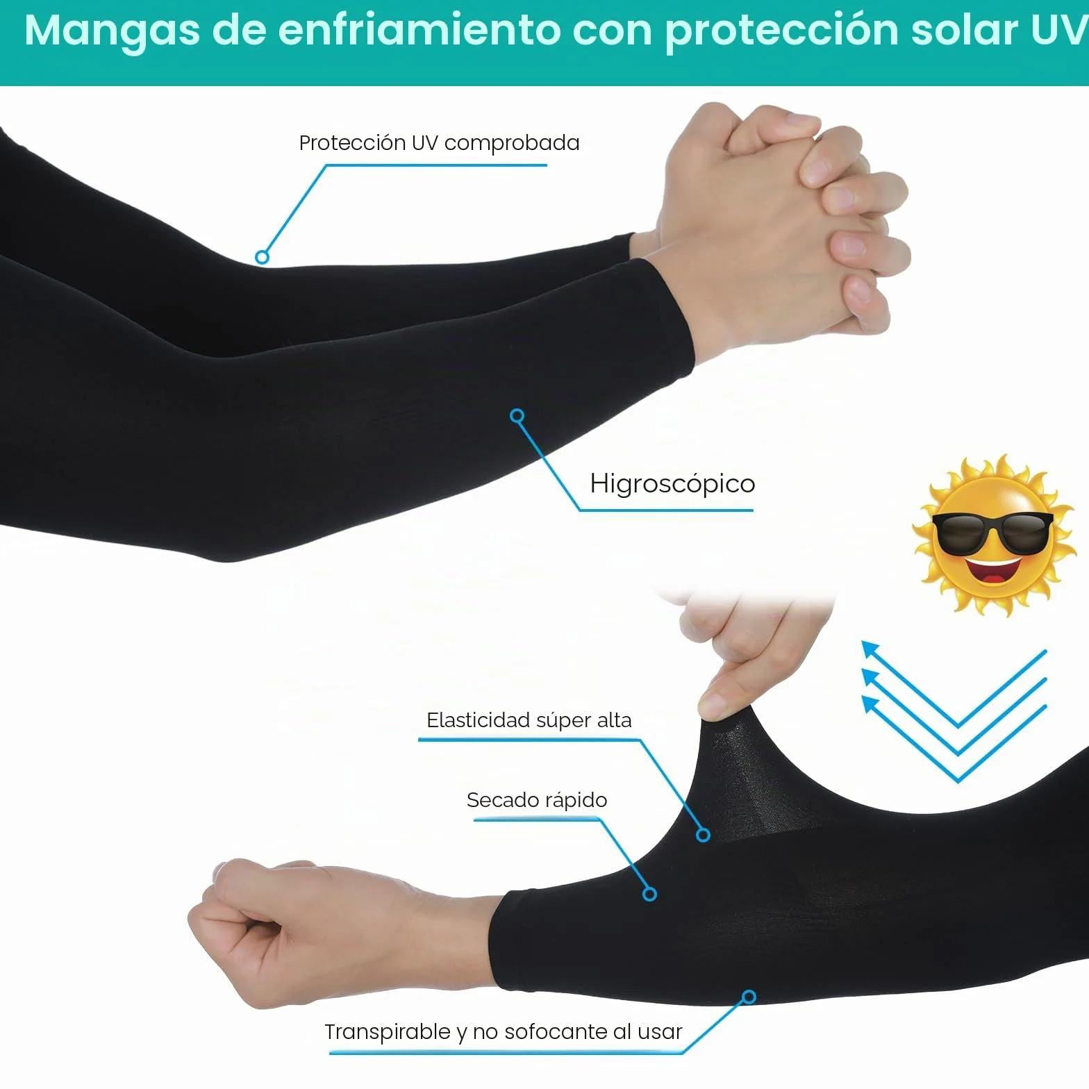 Telooco 2 Pares Mangas Niños Mangas de Protección Solar Protectores de Brazos Negro Blanco Seda de Hielo Comprimida Anti-UV Anticortes para Niños y Niñas