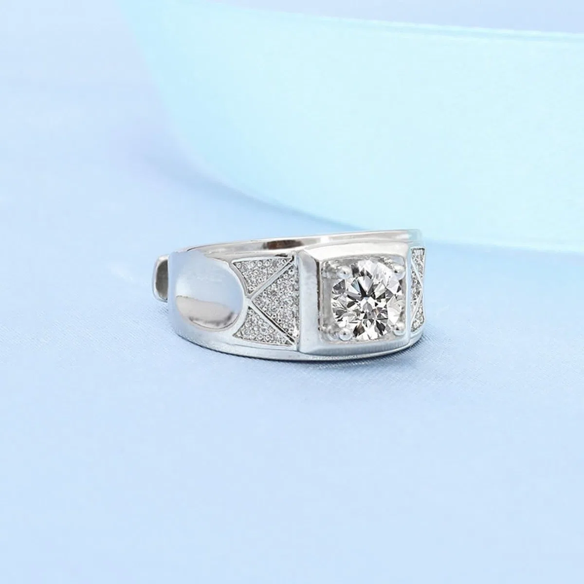 Wycian Anillo para hombre, anillo de plata de 18 quilates, oro blanco de 18 quilates, diamante de laboratorio, ancho geométrico de 4 dientes, piedra redonda con circonita de 1 quilate, talla 54 (17,2