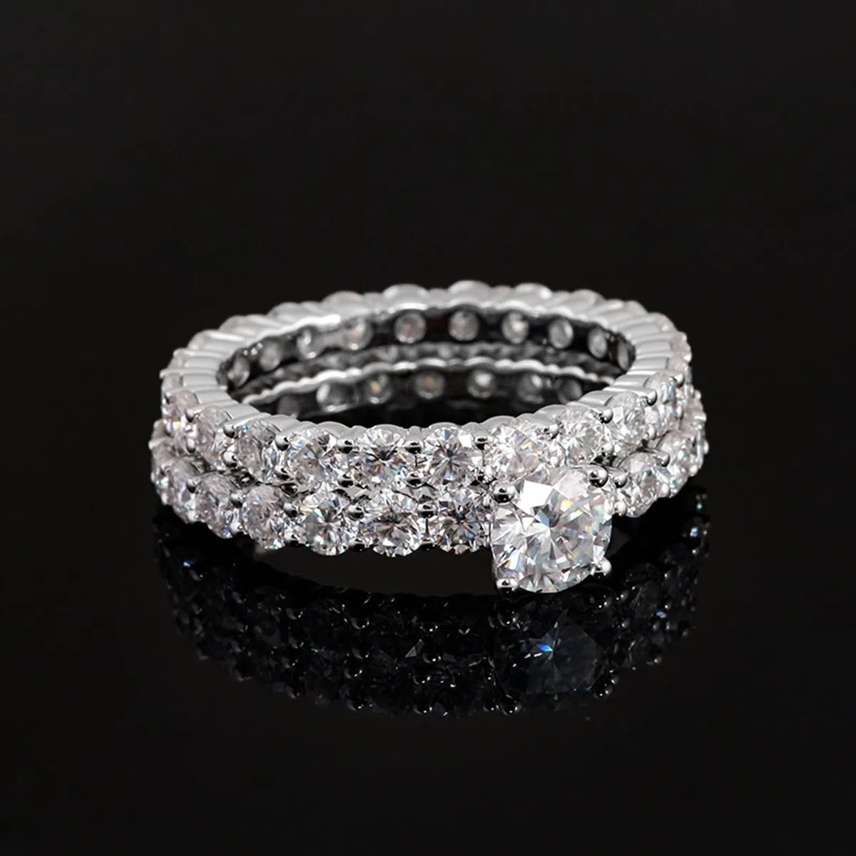 Regalo personalizado para mujer, alianza para mujer, platino de 9 quilates, Moissanite Eternidad, 2 piezas, talla hermana para hermana, cumpleaños, joyas