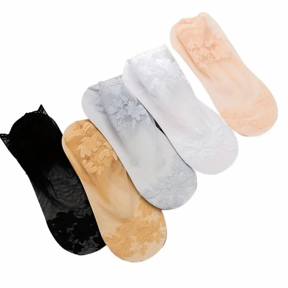 Calcetines transparentes, Calcetines tobilleros de nailon transparente for mujer, finos, 10 pares, multicolor