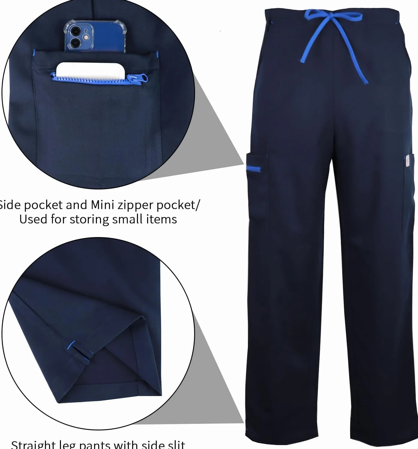 Pantalón Sanitario Hombre Mujer 4 Bolsillos, Pantalón Trabajo con Cintura Elástica de Cordón para Médico Dentista Enfermeros Peluquería Limpieza