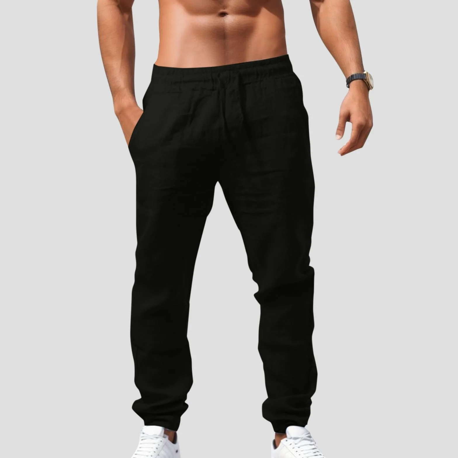 Pantalones Ligeros de algodón y Lino para Hombre, Pantalones de Verano con Cintura elástica, Pantalones Rectos Transpirables, Pantalones de Playa de Color sólido, Pantalones Casuales clásicos y S-5XL