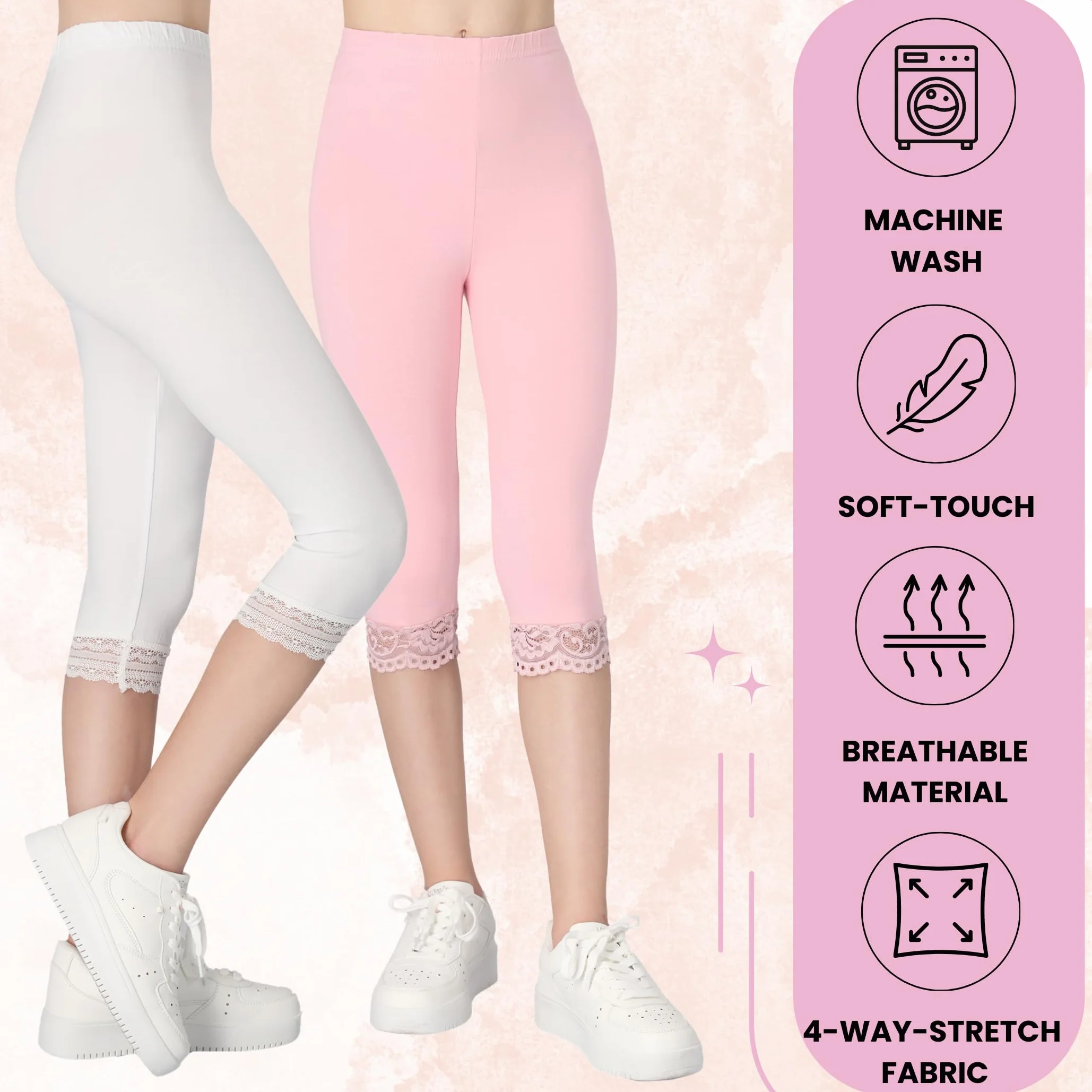 FUTURO FASHION Leggings Pirata para Niña de Algodón con Encaje Suaves y Elásticos Ropa Infantil de Verano Tallas 116 a 158
