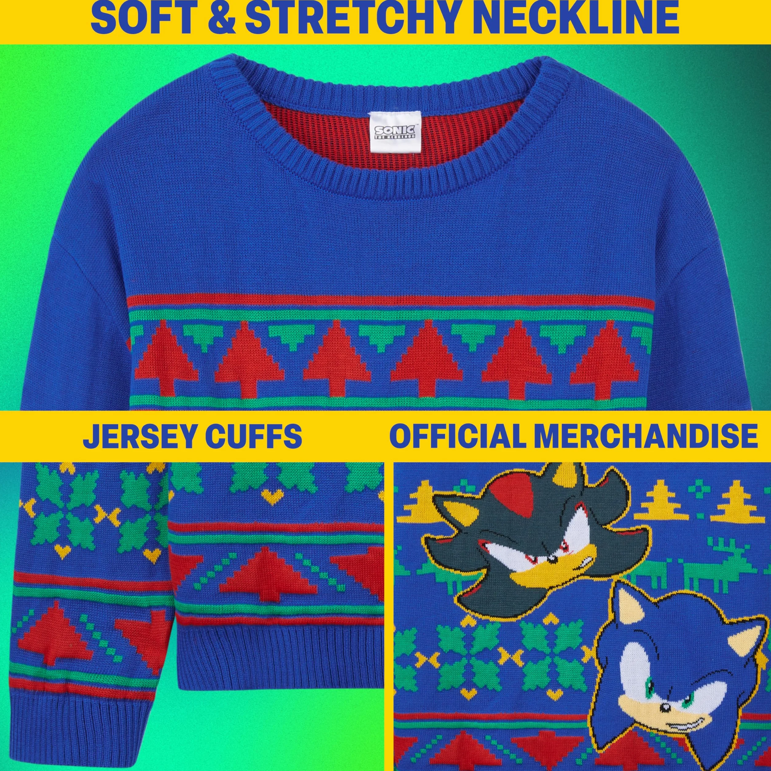 Get Trend Sonic The Hedgehog Jersey Navideño Niño, 4-10 Años, Sueter de Navidad con Diseño de Sonic y Shadow, Ropa Infantil, Regalo Gamer