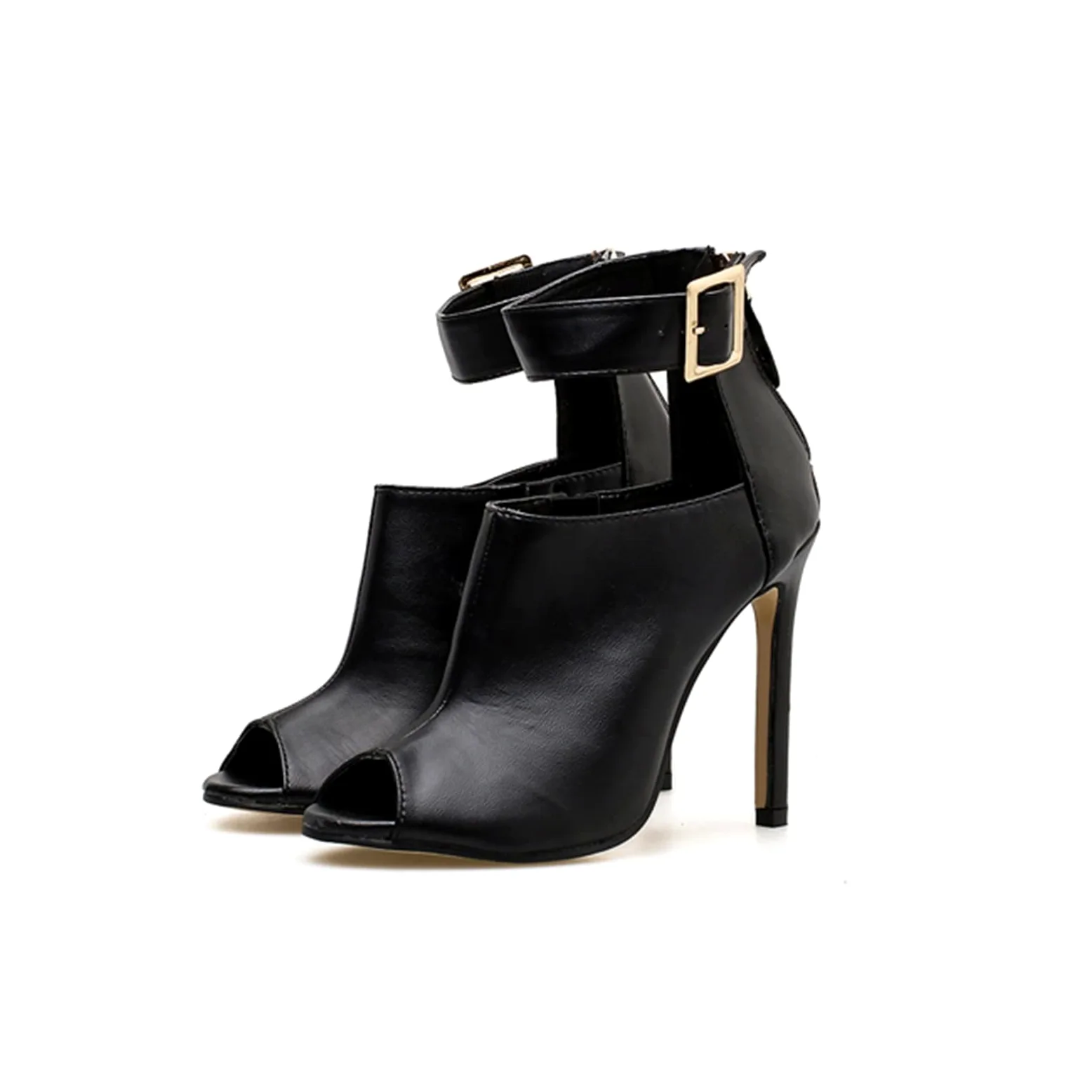 Genérico Sandalias De Tacón Alto con Puntera Abierta para Mujer, Suela De Goma Antideslizante, Correa Ajustable En El Tobillo, Diseño Elete De Punta Abierta (Black 42 EU)