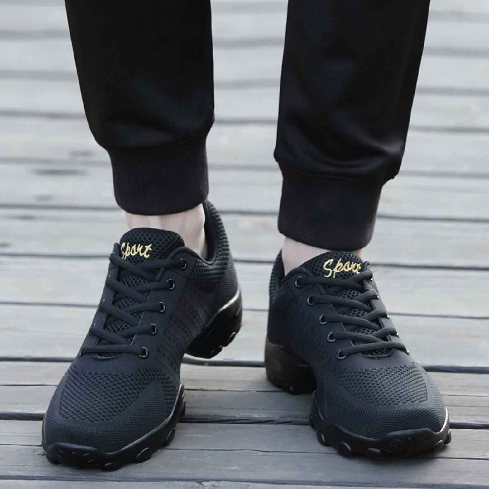 Zapatos De Baile para Hombres, Zapatos De Baile De Deportes Casuales, Adulto De Los Hombres Volando Tejido De Malla Suave Aptitud Suave Fitness Four Seasons Dance Shoes(40 EU, Black)