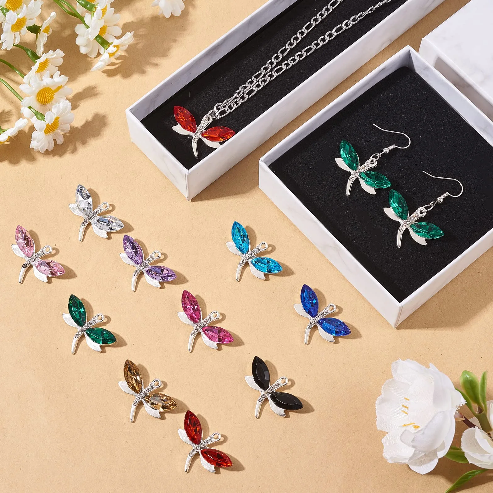 BEEFLYING 40 Piezas Dijes de aleación de libélula Diamantes de imitación cuelgan encantos Colgantes Imitación Libélulas para collares pulseras fabricación de joyas suministros para manualidades