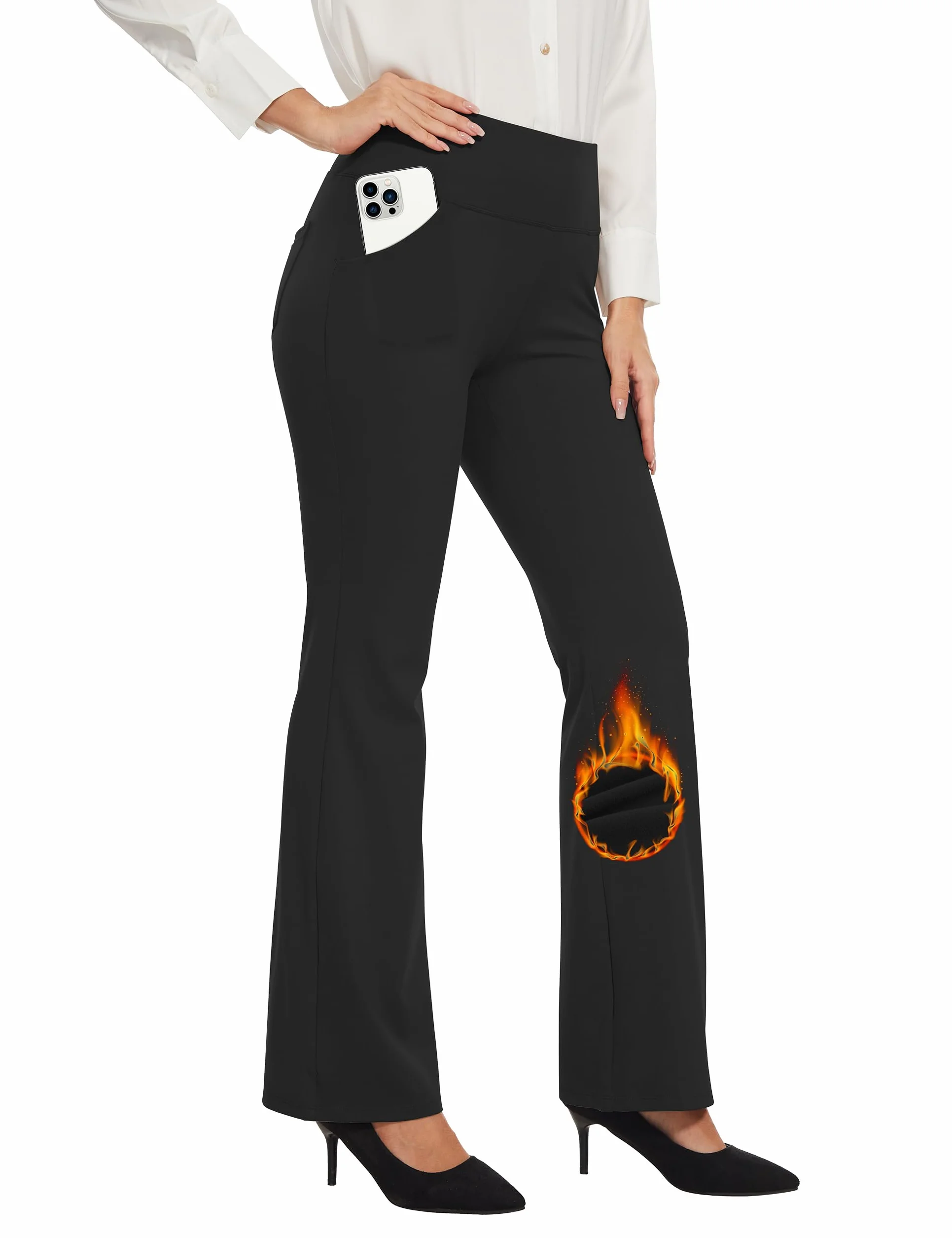 Desol Pantalones de yoga térmicos para mujer con forro polar, con 4 bolsillos, pantalones deportivos de invierno para mujer, largos, cintura alta, elásticos, cálidos