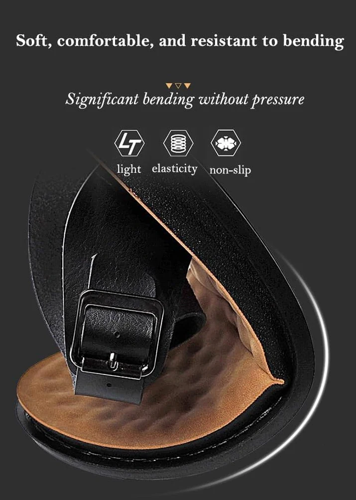 Chanclas De Verano De Cuero para Hombre, Zapatillas Casuales, Modernas, Sin Cordones, para Playa, con Hebilla De Metal Ajustable., Black, 45 EU