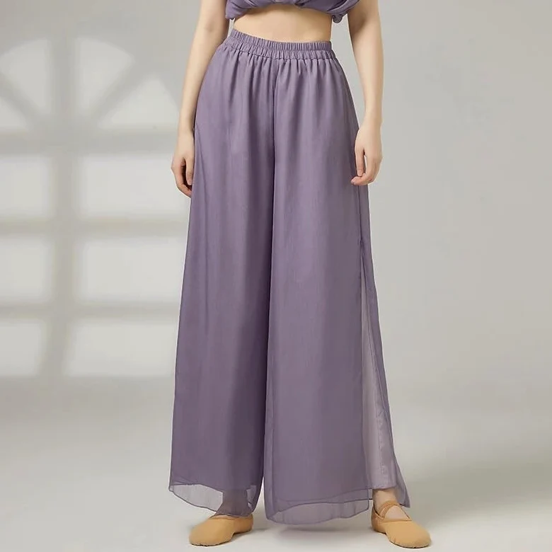 Pantalones de Baile Modernos de Pierna Ancha de Doble Capa for Mujer, Pantalones Sueltos fluidos de poliéster, Traje de Baile for Adultos