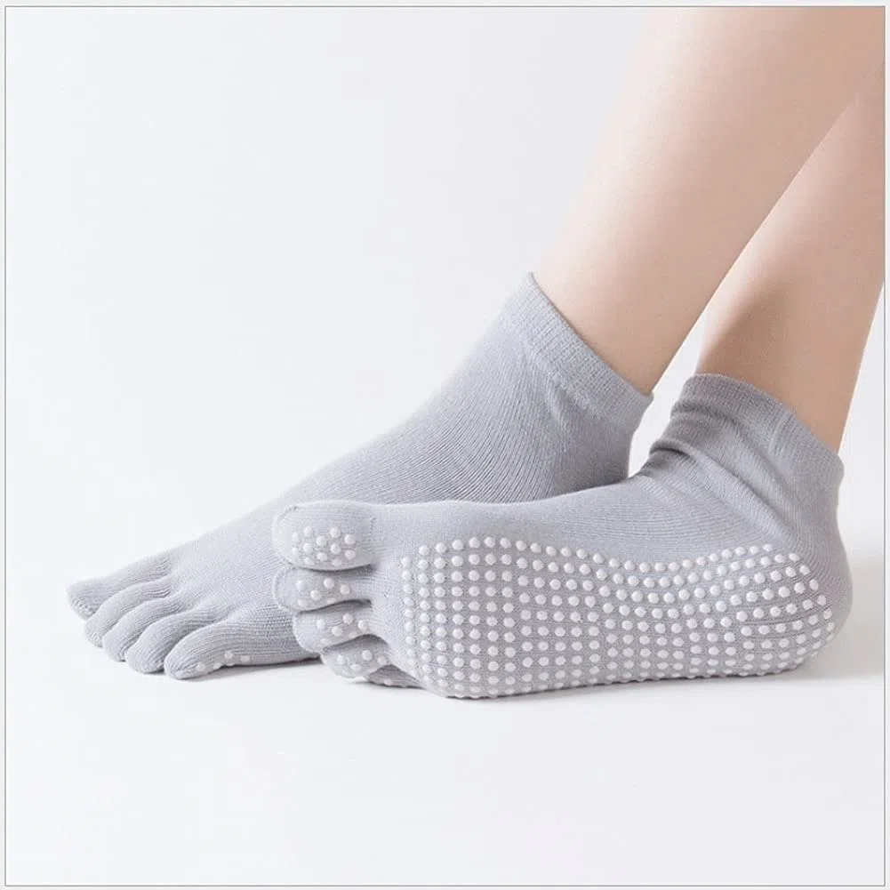 Calcetines de Punta de Yoga con agarres Pilates Calcetines sin Desperdicio for Pilates Barre Fitness Calcetines Antideslizantes (Color: Gris) (Color : Deep Purple, Size : -)