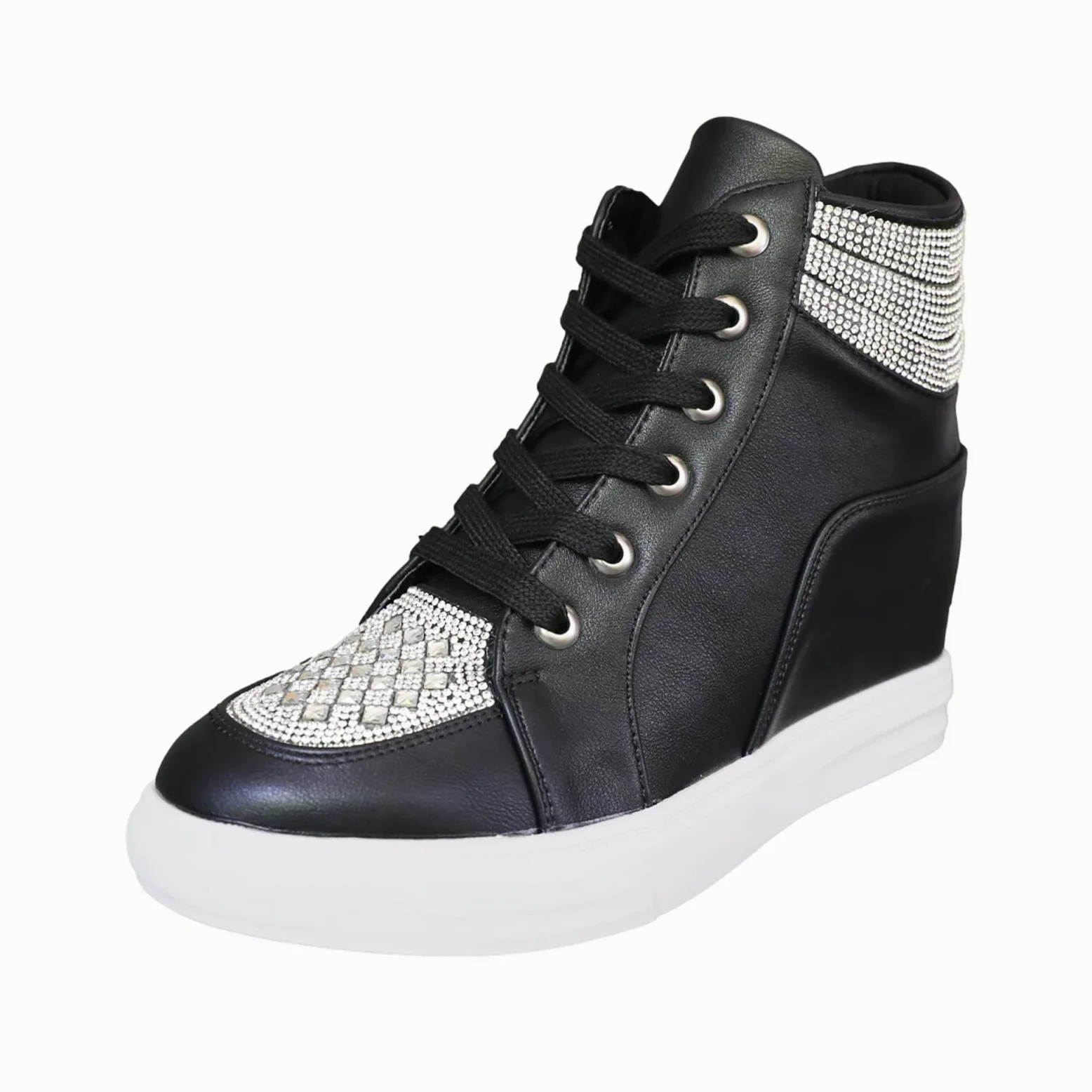 rismart Plataforma Botines Mujer Brillantina High-Top Moda Cuñas Zapatillas con Cordones