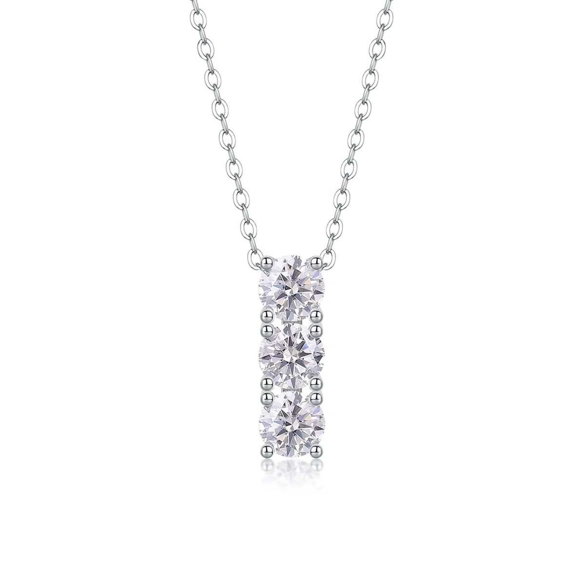 Collares de oro blanco para mujer con moissanita, oro blanco/platino, collar ajustable para mujer, tres piedras simples