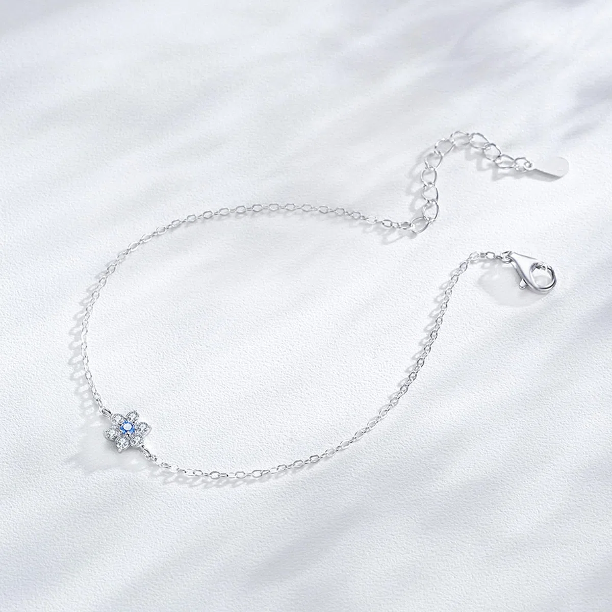 Pulsera de moda de flores para mujer con aguamarina y diamantes de laboratorio, pulsera de flores para mujer,