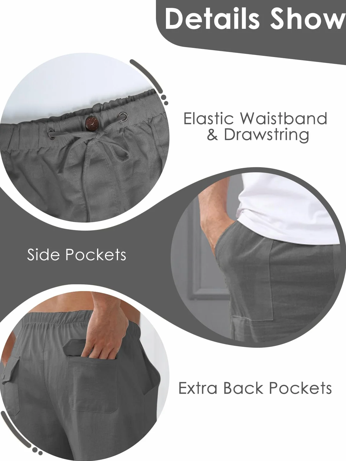Pantalon Lino Hombre Pantalones Holgados de Ocio Pantalones Ligeros de Verano para Hombre con Bolsillos, Cintura Elástica y Cordón