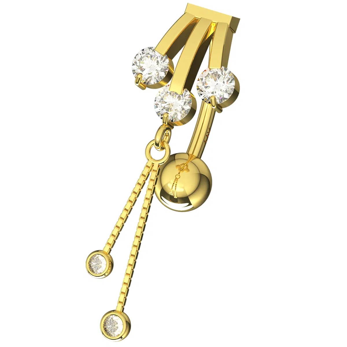 Piercing para el ombligo de oro amarillo macizo de 14 quilates con forma de aleta con doble colgante redondo en caja de cadena, joyería para ombligo de 14 quilates, calibre 14, 14 Gauge