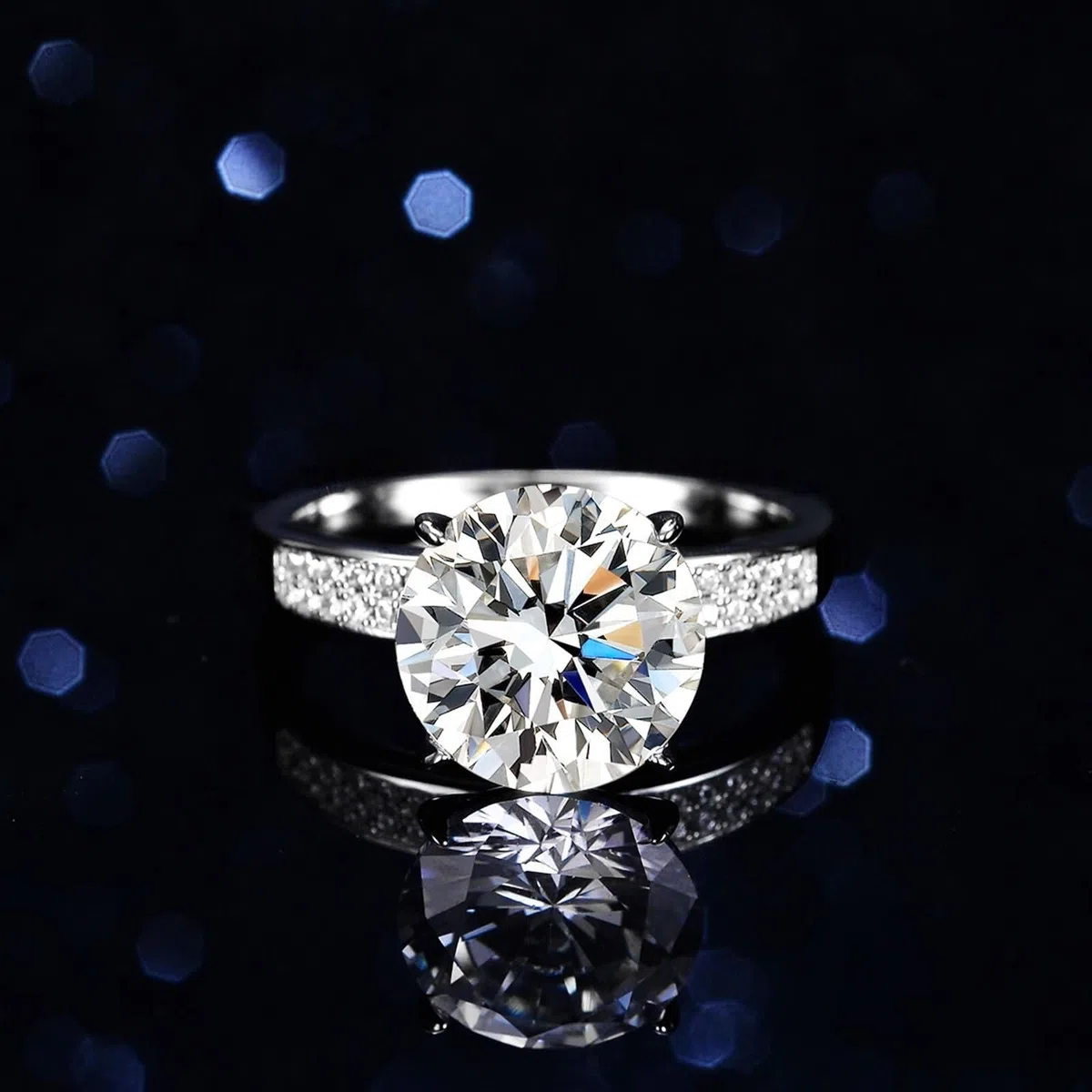 Anillo de mujer de oro blanco con moissanite de 5 ct, alianzas de oro auténtico, solitario, anillo de compromiso, oro