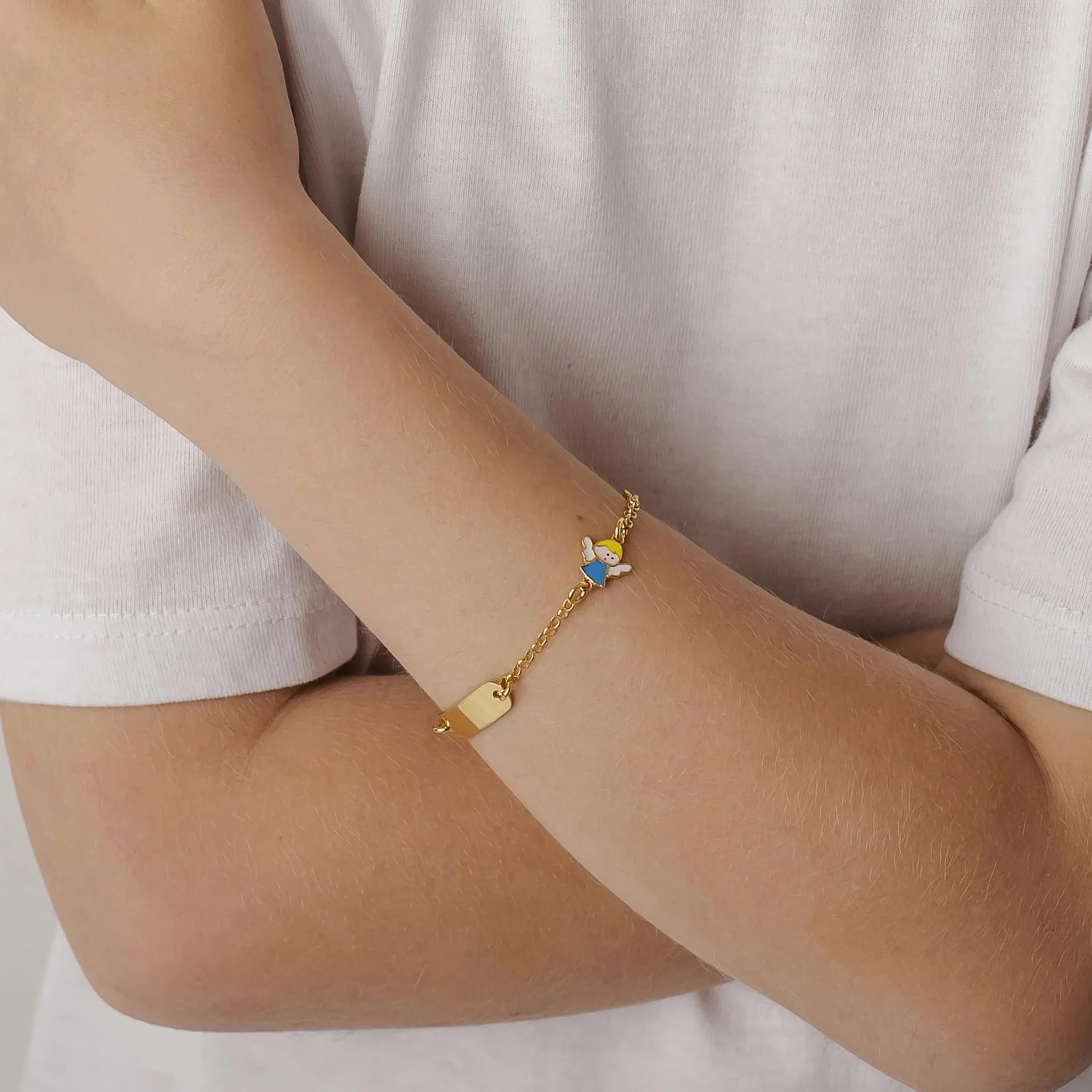 Sakrami Pulsera Bebé Plata de Ley 925 Placa con Nombre Personalizada y Ángel Esmaltado Azul Colección Niños + Caja de Regalo Personalizada - Pulsera de Nacimiento, Comunión o Bautizo