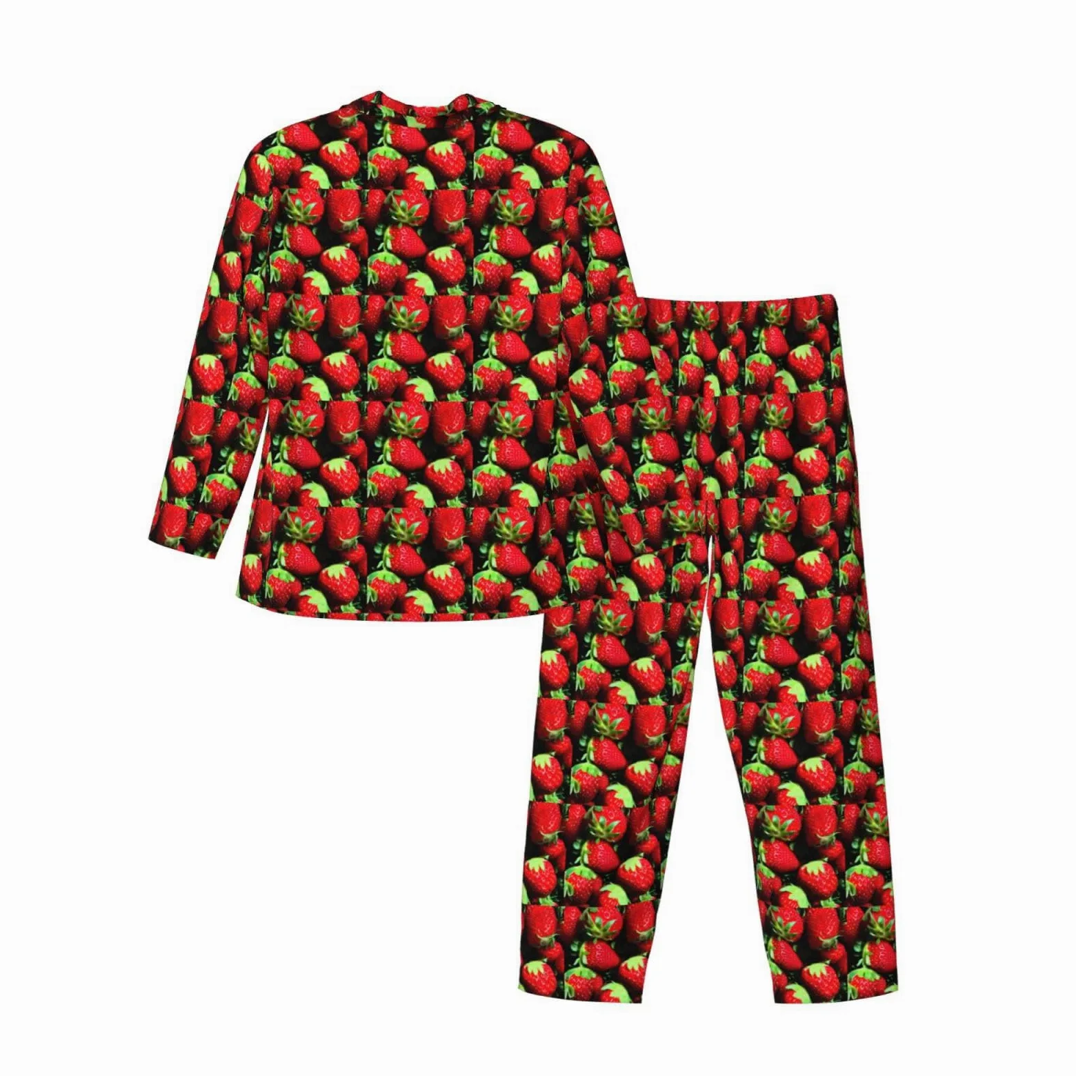 Conjunto de pijama de manga larga para hombre con estampado de fresas, transpirable, acogedor, ropa de dormir para el hogar