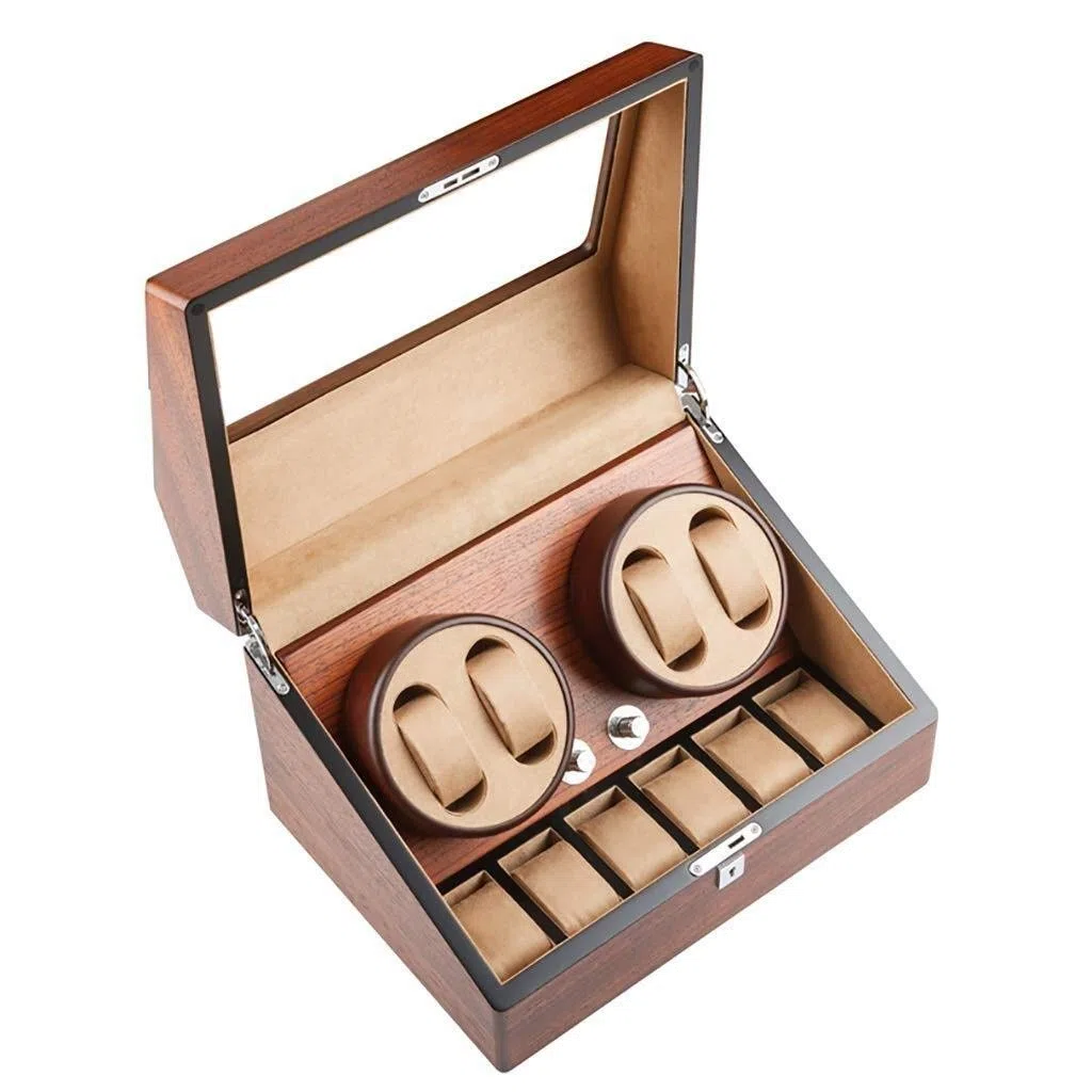 Enrollador de Relojes automático Enrollador de Relojes mecánico automático Caja para 4 Relojes de Pulsera + 6 Estuches de Almacenamiento Caja de Almacenamiento para Reloj，