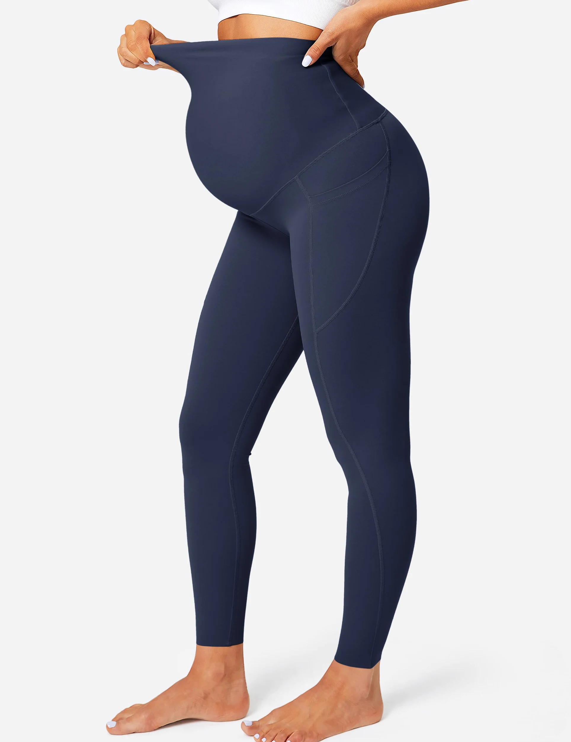 BAYDI Leggings de maternidad para mujer con bolsillos, opacos, largos, de cintura alta, pantalones de maternidad, suaves, elásticos, pantalones de embarazo
