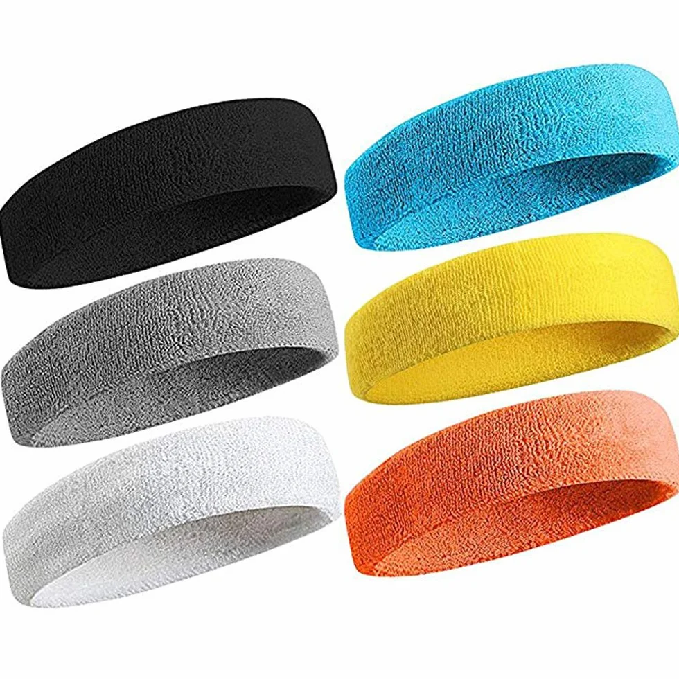 Linwnil 6Pcs Headband Sports Moisture Wicking Cotton Terry Cloth Sweatband for Tennis Basketball Running Gym