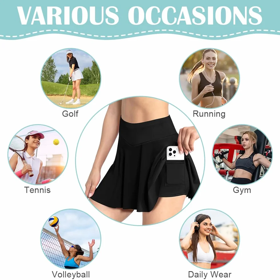 AUYAO Faldas de Tenis Plisadas para Mujer, Faldas Deportivas con Bolsillos, Falda de Tenis con Pliegues de Cintura Alta para Mujer, Faldas Plisada de Tenis Mini Skirt para Golf Correr Gimnasio
