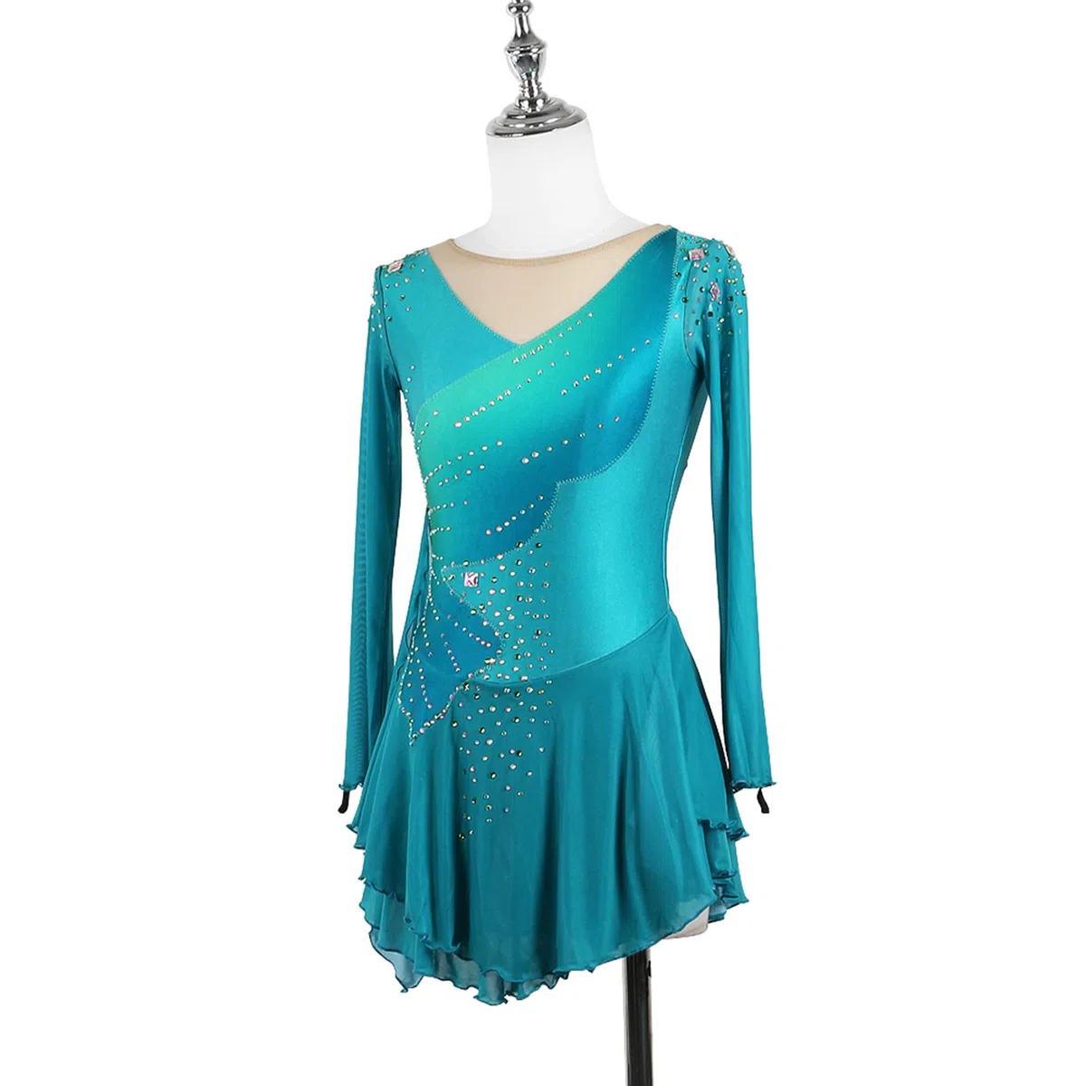 Vestido de Patinaje artístico, Traje de competición con Diamantes de imitación de Mariposa, Leotardo de Danza de Ballet lírico y Gimnasia, Vestido de Patinaje sobre Hielo (Verde S)