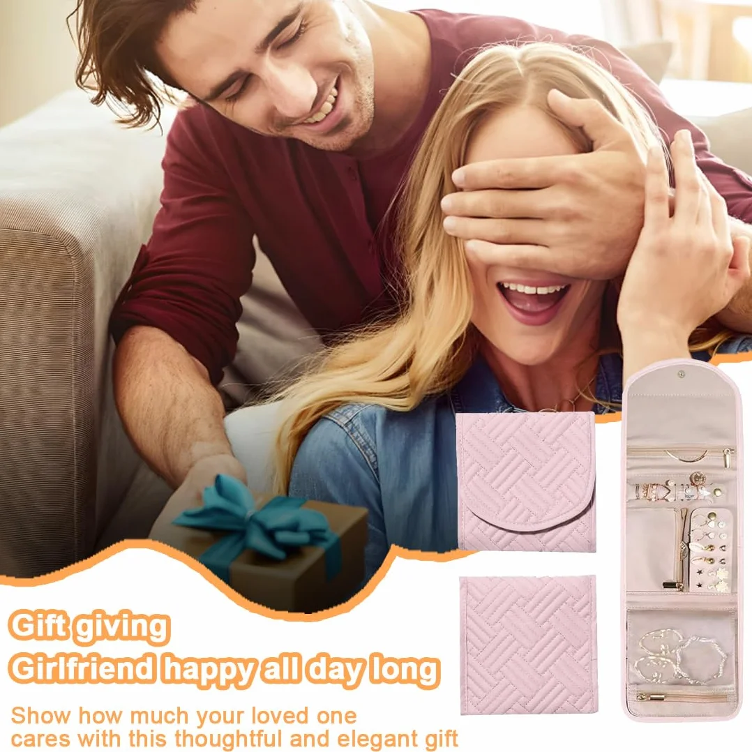 Bolsa Almacenamiento de Joyas, Organizador Plegable y de Viaje, Rollo Portátil, Compacta y Ligera, con Múltiples Compartimentos para Collares, Pendientes, Anillos, Pulsera, Relojes
