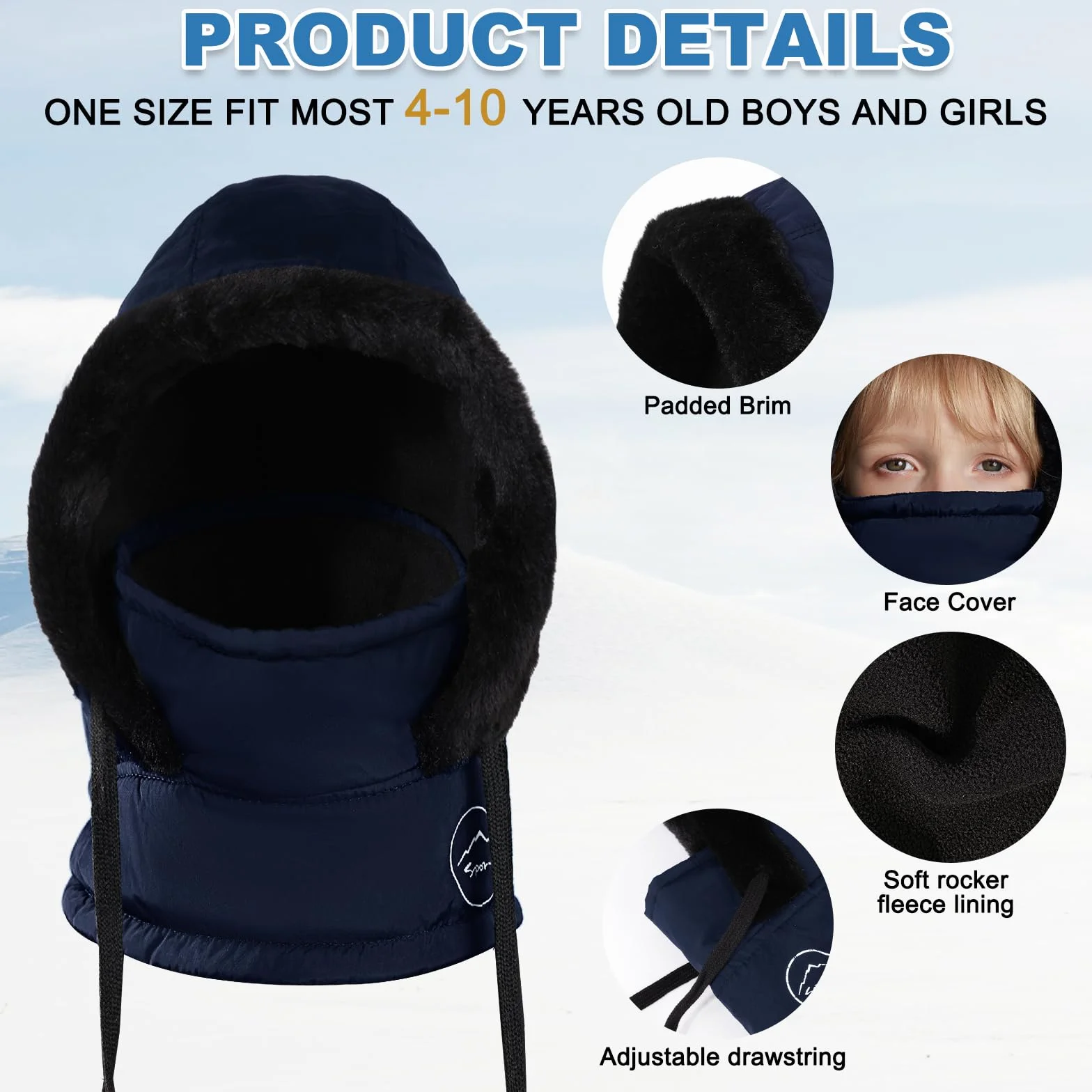 TAGVO Pasamontañas Invierno Niños Multifuncional Cortaviento Gorro Forro Polar Esquí Ciclismo Calentador Cuello