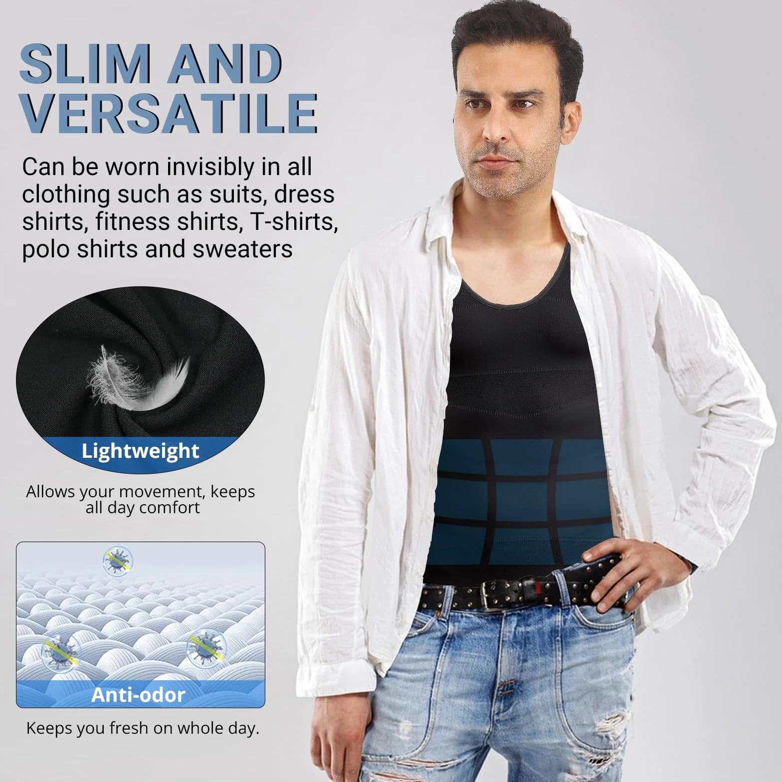MEETYOO Camiseta Tirantes Hombre，Compresión sin Mangas Adelgazar Moldeador Shaper，Compresión de Manga Larga Hombre T Shirt