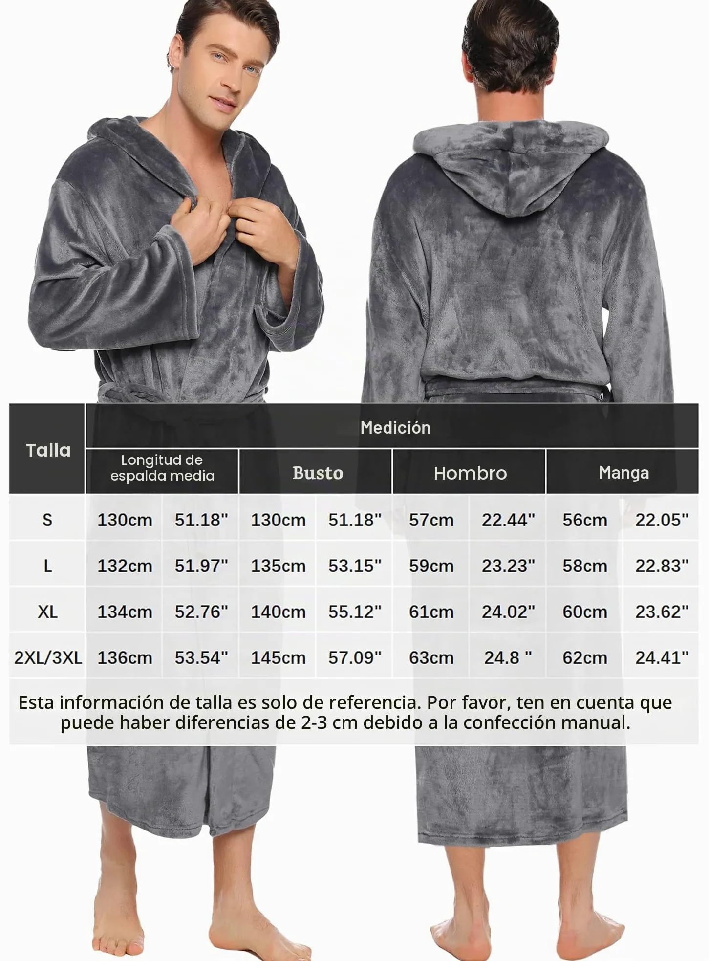Vlazom Albornoz de Hombre de Pana Goffrada, Cuello Chal y Bordado Contraste, Suave Ligero, Estilo Kimono para Spa y Relax S-3XL