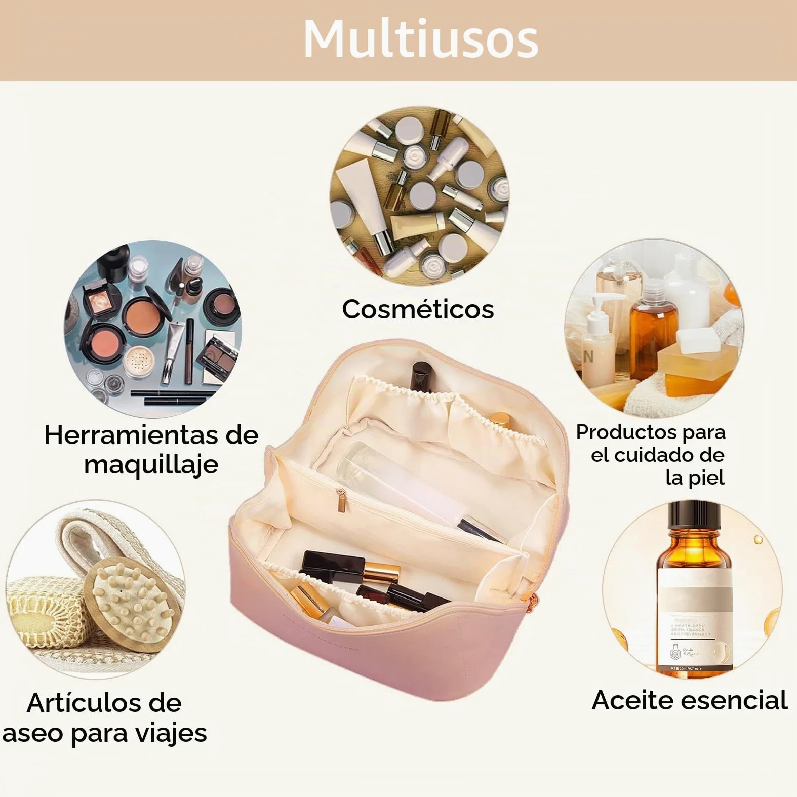 CORIOS Bolsa de Cosméticos para Mujeres Gran Capacidad Bolso de Tocador Impermeable Bolsa de Maquillaje Bolso Portátil del Lavado del Viaje para Viajes Baño Almacenamiento Marrón