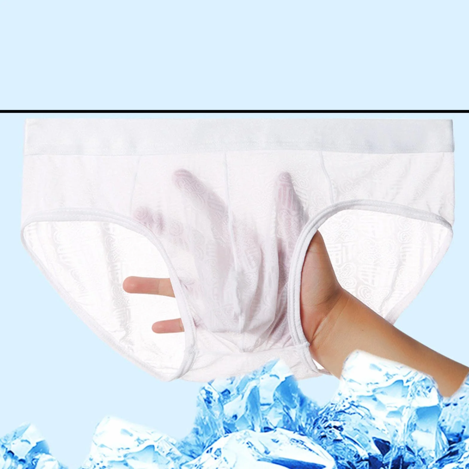 Calzoncillos de seda helada para hombre con malla transparente, diseño estampado, cintura baja
