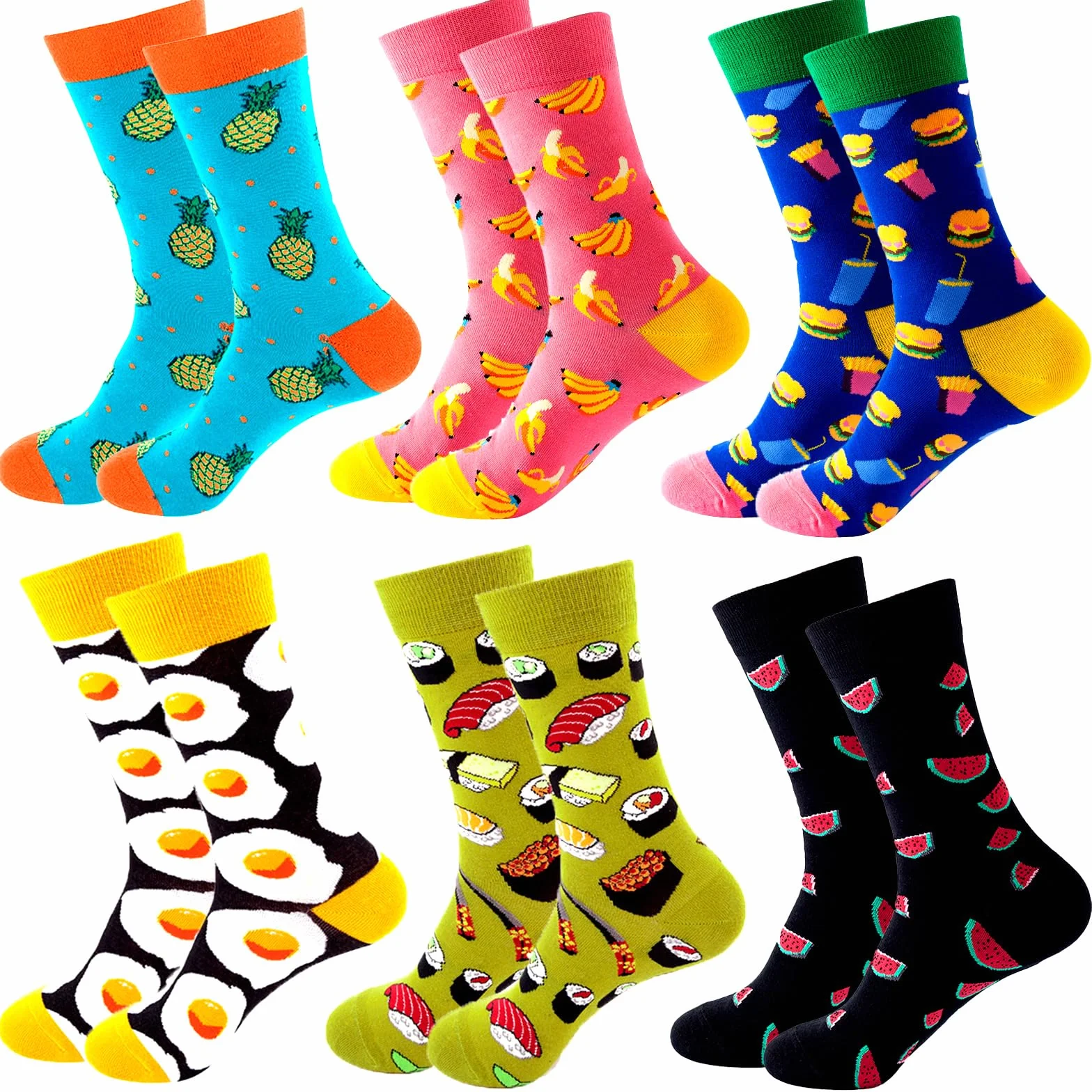Calcetines Divertidos Estampados Hombre, Calcetines Algodón Fantasia Mujer Media Colores Hecho Graciosos de Pareja Unisex - Pack 6 Pares