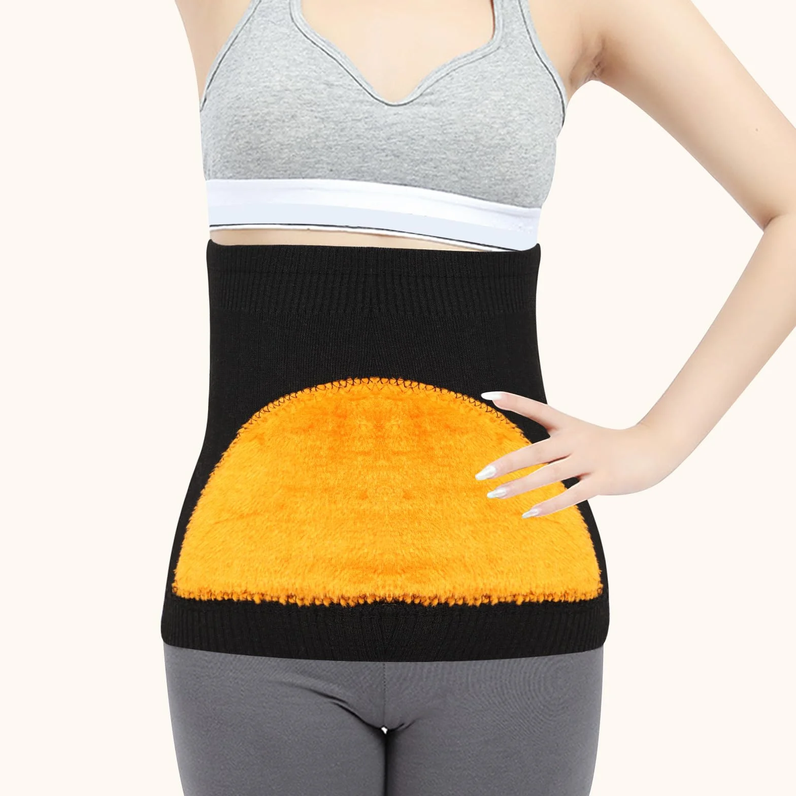 Risipu Cinturón térmico de cachemira para mujer, invierno, elástico, soporte para la cintura y el abdomen, alivio para la espalda, la columna lumbar y el dolor menstrual (Negro con forro polar, talla