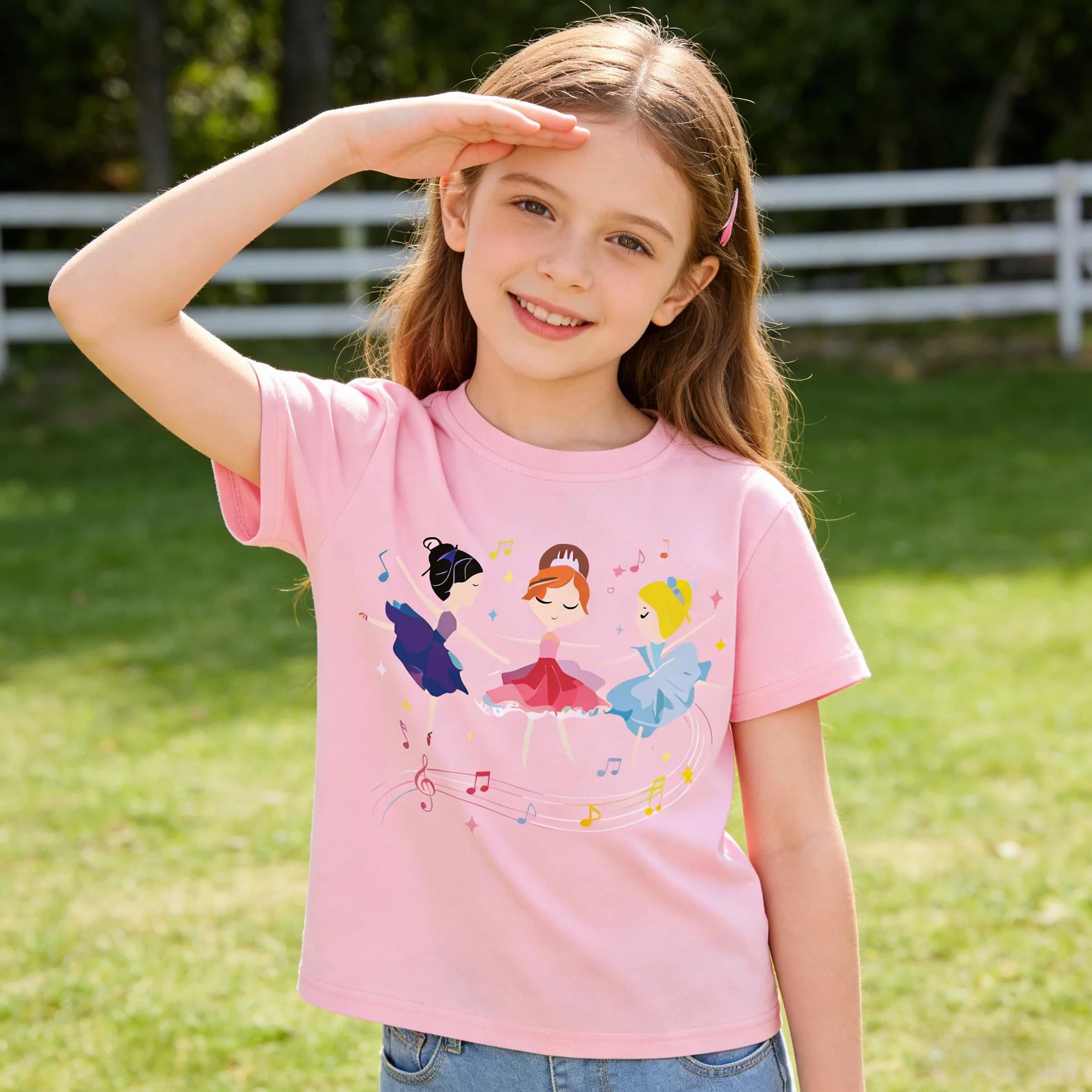 Camisetas de Manga Corta Niñas, Camiseta Algodon para Niña de Verano, Cuello Redondo T-Shirts Moda Informal Tops para Niños 3-8 Años