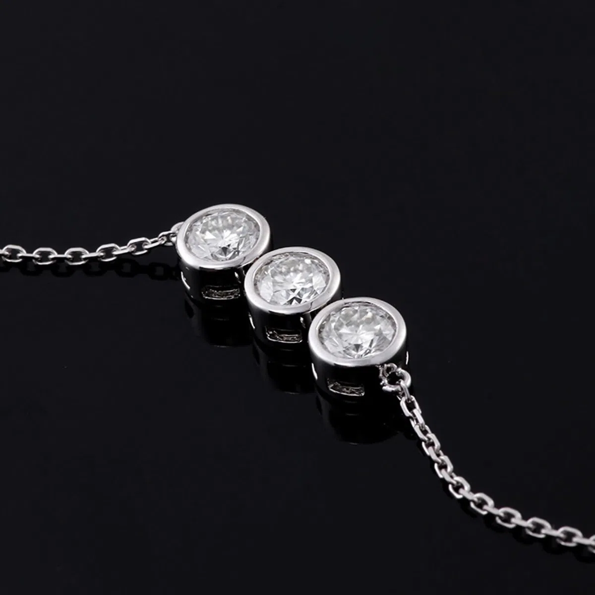 Pulsera de moissanita, pulsera nupcial de oro blanco con eslabones redondos de moissanita de 4 mm para promesa de boda