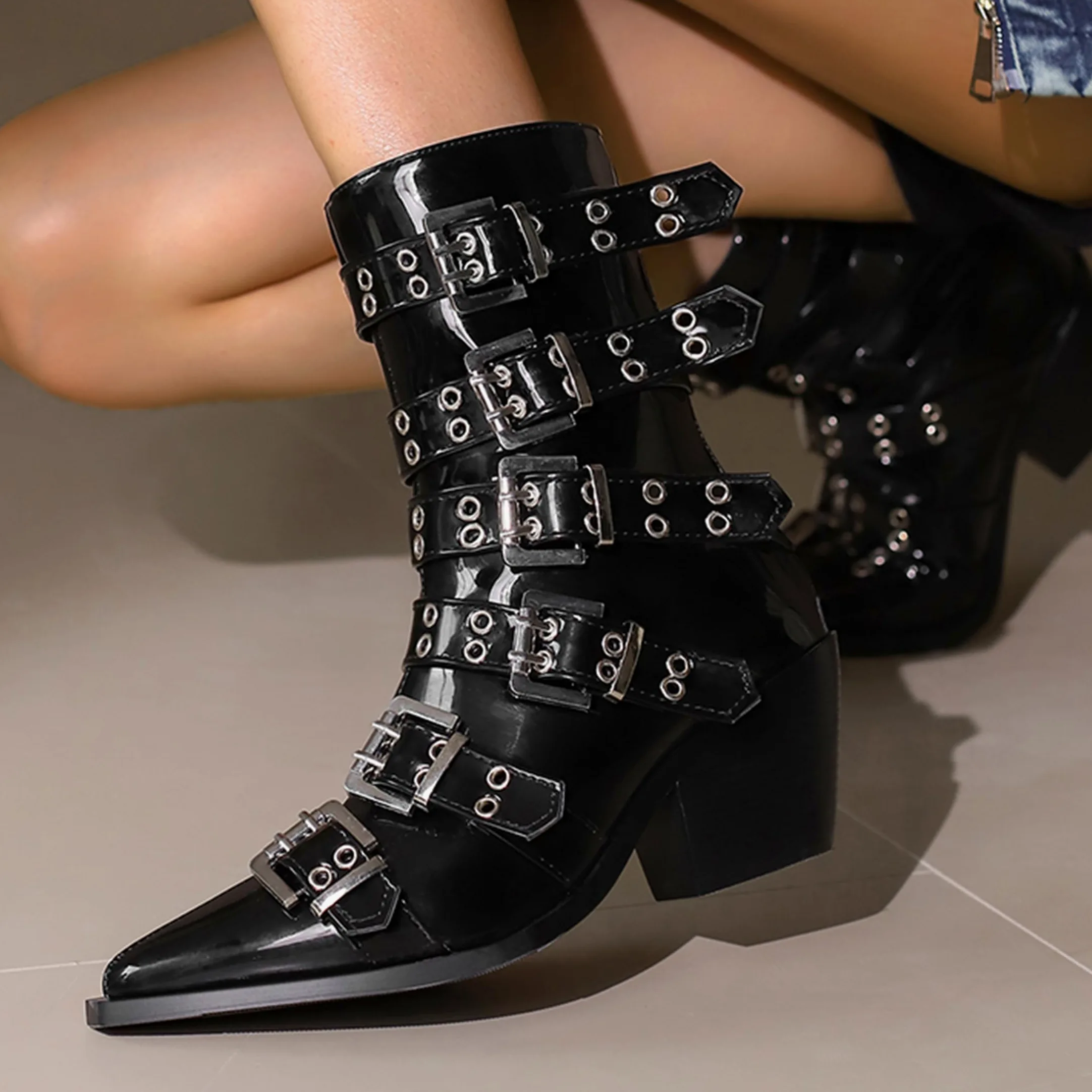 Puntiagudo Botas de Vaquero Mujer Tacón Ancho