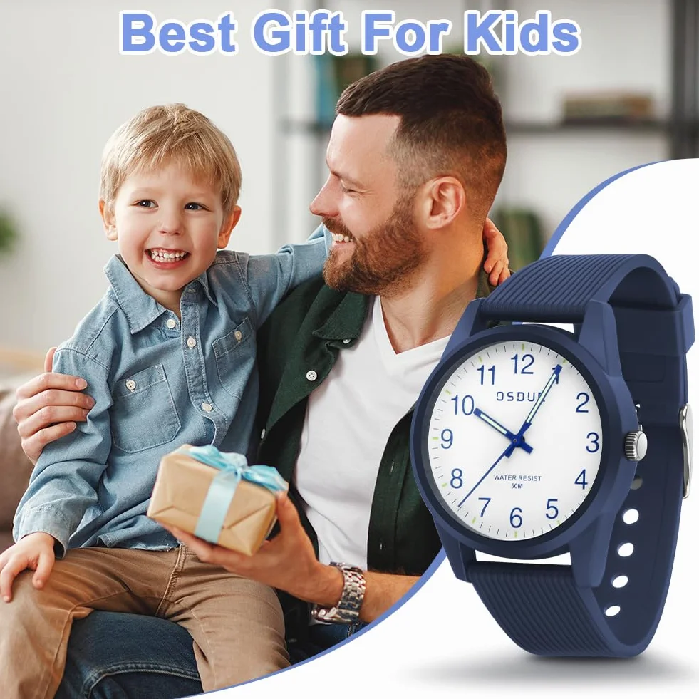 OSDUE Reloj para NiñOs, 5ATM/50M Impermeable Fácil de Leer Relojes de Pulsera con Correa Suave, Reloj de Pulsera Analógico para Niños Niñas Regalo de CumpleañOs para 4-18 Años