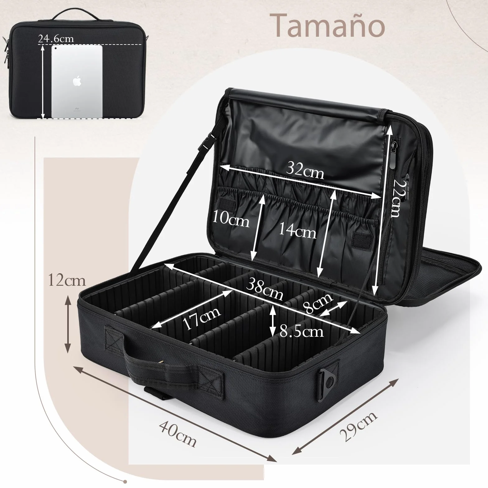 Neceser de Maquillaje Profesional Bolsa de Maquillaje Grande Mujer Organizador de Maquillaje Mujer Maletin Maquillaje, Negro Oscuro